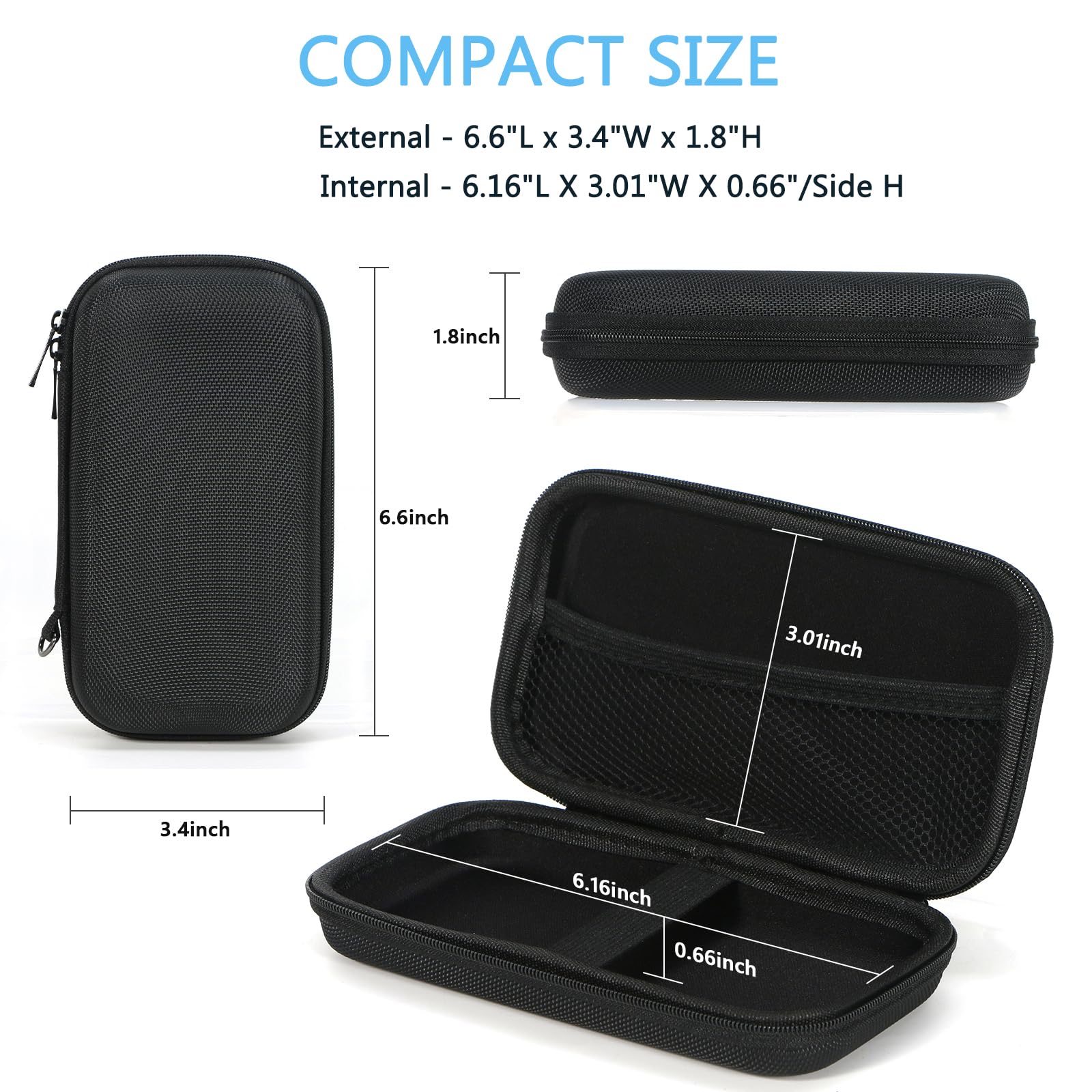 Glcon Portable Protection Hard Eva Case For External Battery,Cell Phone,Gps,Hard Drive,Usb Charging Cable,Carrying Bag Mesh Inne