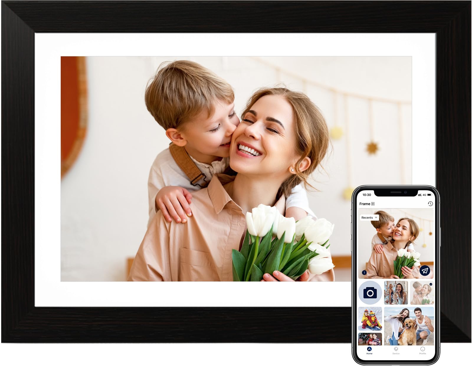 Ryesug Digital Picture Frame 10.1 Inch Wifi Smart Digital Photo Frame, Electronic Picture Frame Ips Hd Touchscreen With Black Wo