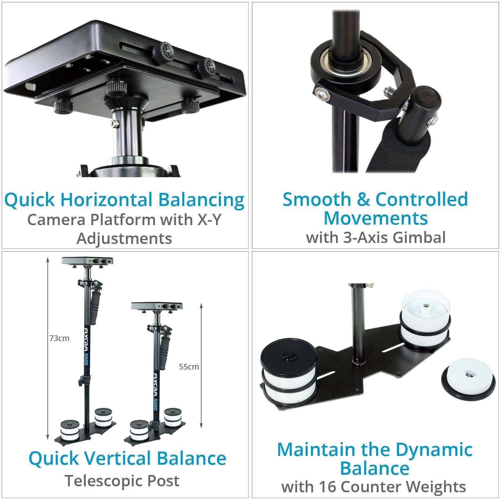 Flycam 5000 Handheld Camera Stabilizer With Comfort Arm Vest. Precise Balancing, Smooth & Fatigueless Operations. Quick Shock Absorption, Free Quick Release, Arm Brace & Table Clamp (Flcm Cmft Kit)