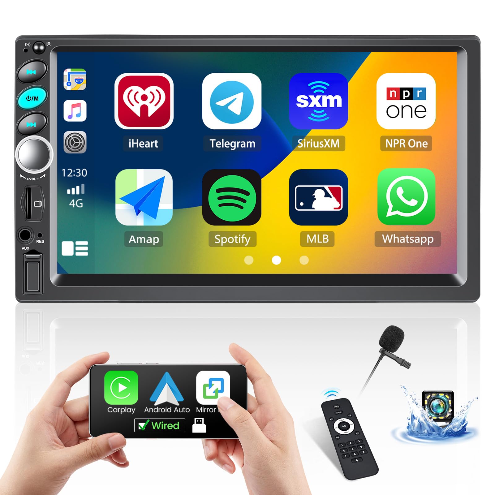Double Din Car Stereo,7' Touch Screen Radio With Carplay Android Auto Car Multimedia Player Mirror Link Fm Radio Receiver With Bluetooth Aux/Usb Backup Camera Car Audio Head Unit
