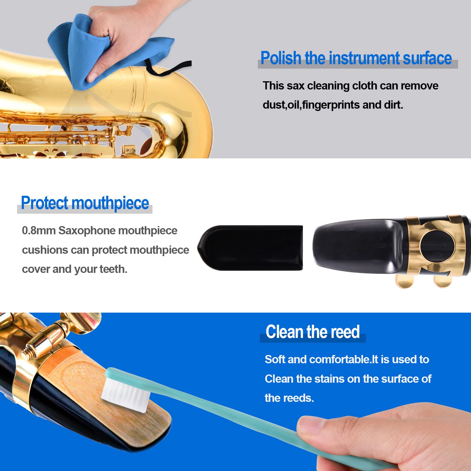 Skyneo Saxophone Cleaning Kit, Clarinet Cleaning Kit With Maintenance Kit,Cork Grease,Swab,Strap,Cleaning Cloth,Thumb Rest,Reed