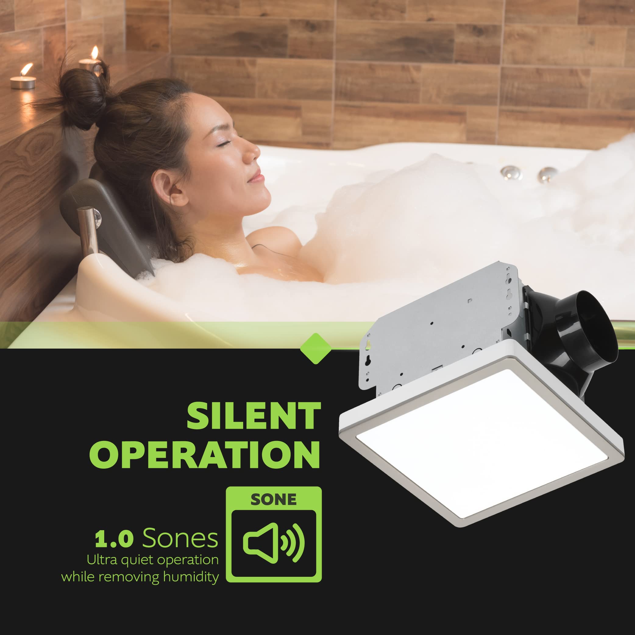 Homewerks 7105-10 Bathroom Fan with LED Light, Ultra Quiet 70 CFM, Brushed Nickel Trim