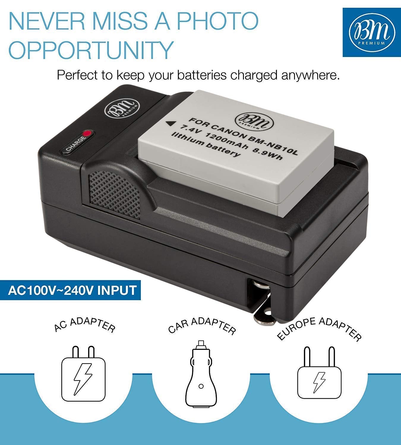 BM Premium NB 10L Battery and Charger Kit for Canon PowerShot G15, G16, G1X, G3 X, SX40 HS, SX50 HS, SX60 HS Digital Camera