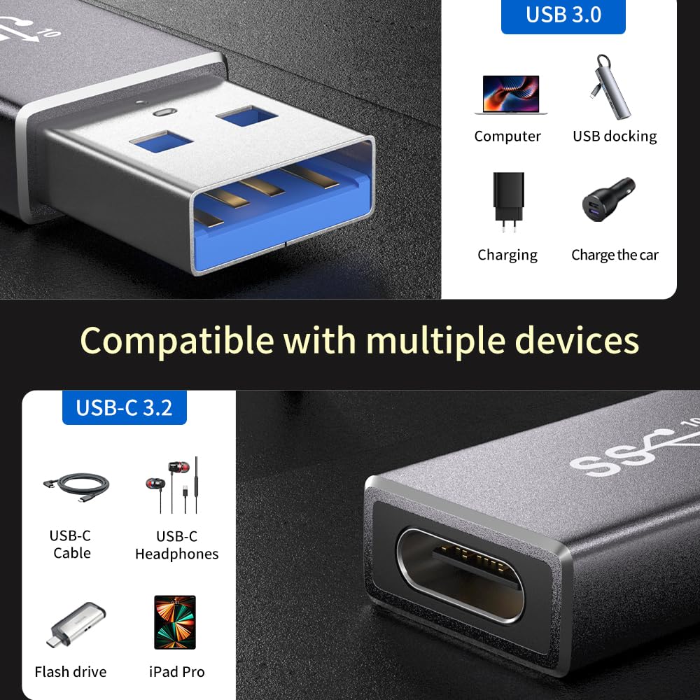 [10Gbps 2 Pack] Usb A Male To Usb C Female Adapter   Usb 3.2 Converter High Speed 10Gbps Data Transfer & 60W Fast Charging, Comp