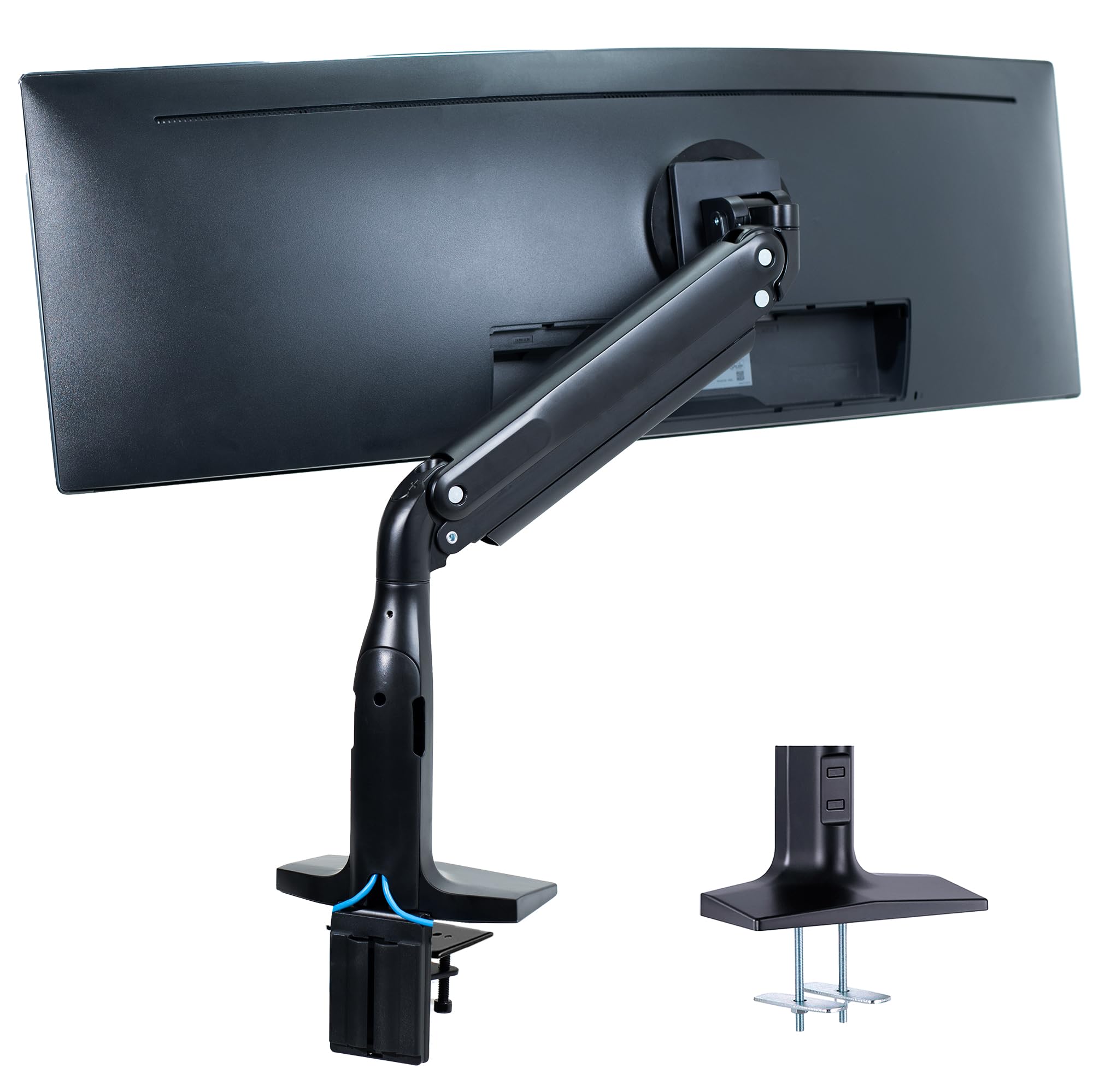 VIVO Aluminum Ultrawide Monitor Stand, Classic, Fits up to 49 inch Computer Screens, Single Articulating Pneumatic Arm, C Clamp and Grommet Desk Mount, Max VESA 200x100, Black, STAND V100H