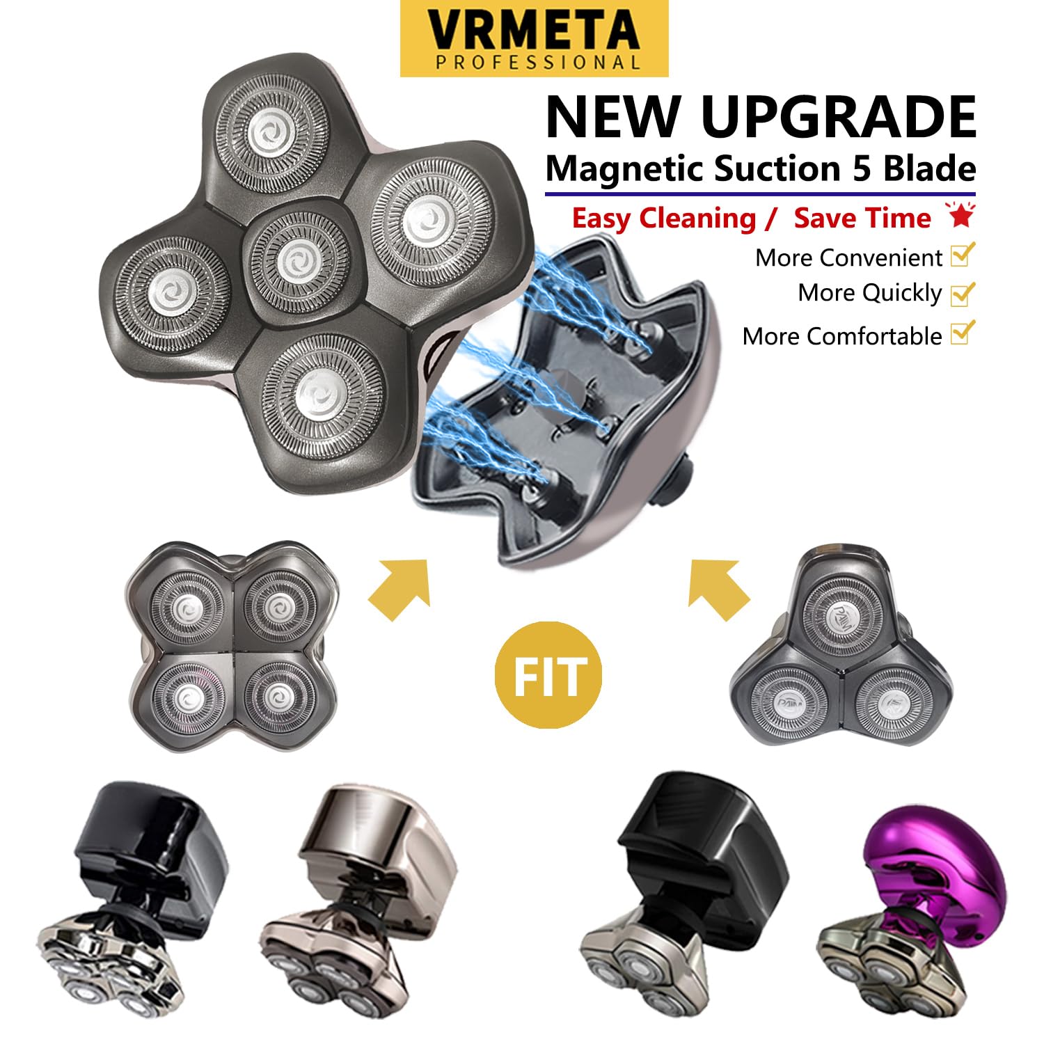 Vrmeta New Upgrade Head Shaver Replacement Heads For Skull Shaver Pitbull Platinum Pro Butterfly Kiss, And Palm Hypo Allergenic