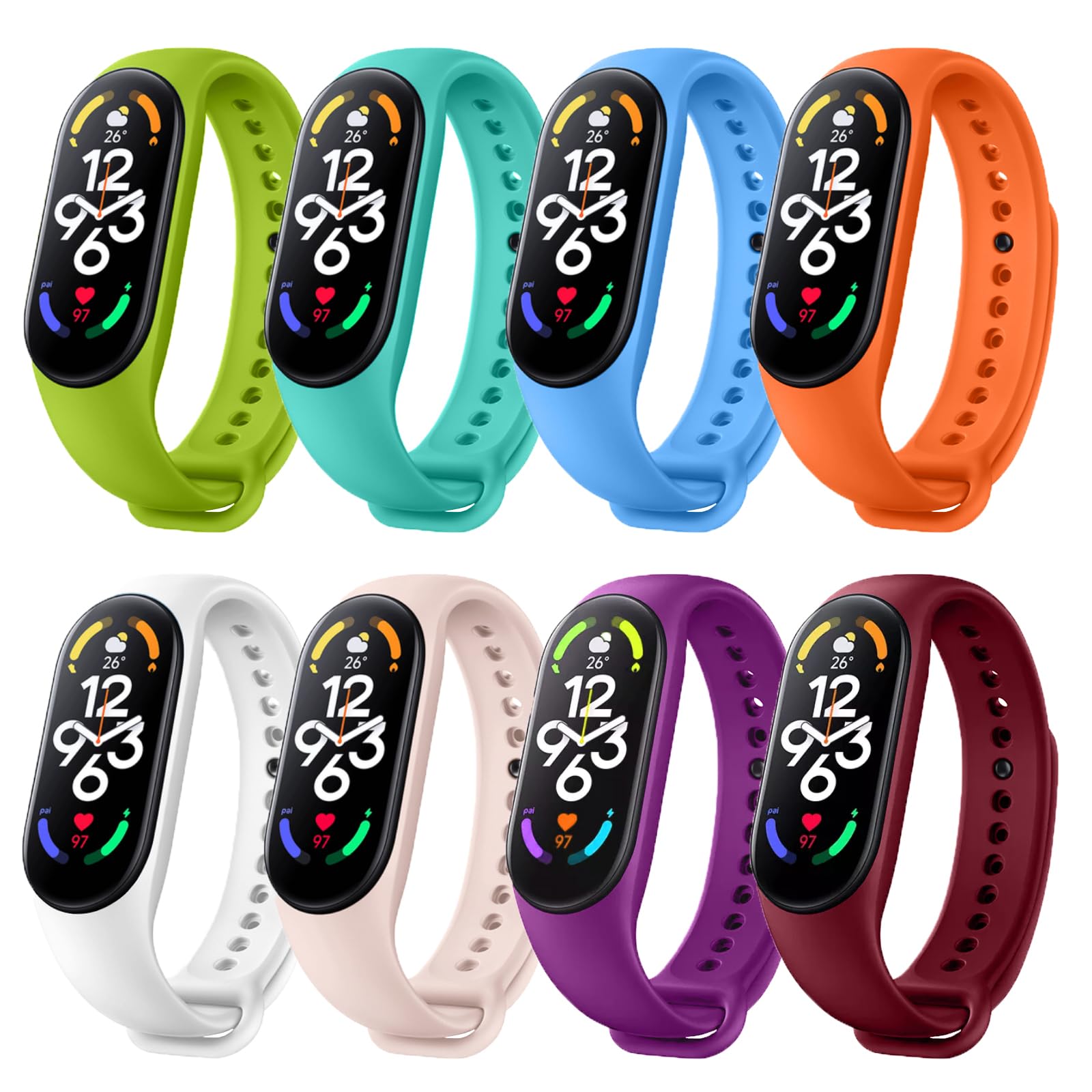Szbami 8 Pack Bands Replacement For Xiaomi Mi Band 7 Strap Wristbands Compatible With Mi Band 7 Smartwatch Accessories Colorful 