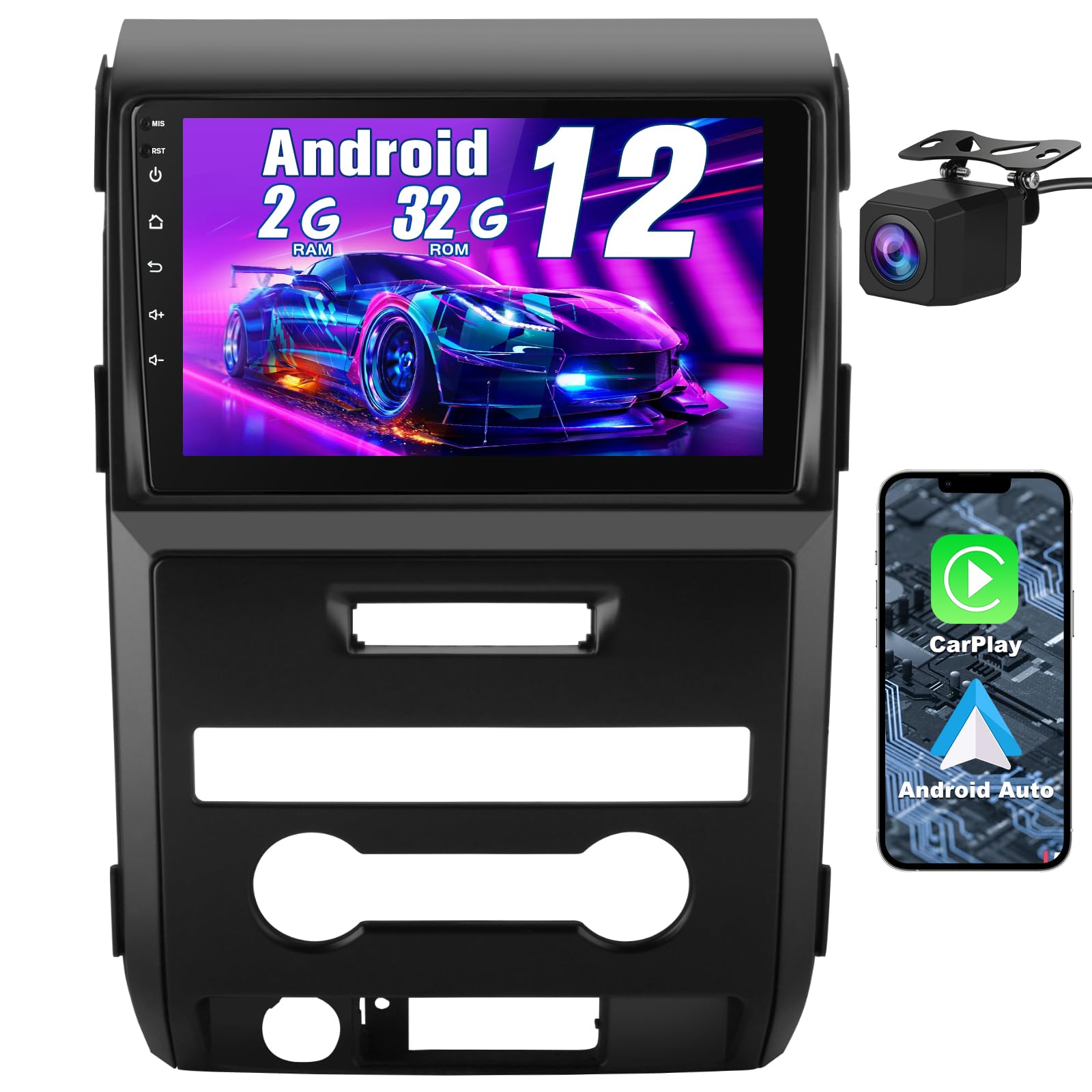 Awesafe Android 12 Car Stereo For Ford F150 2009 2010 2011 2012, Wireless Carplay Android Auto Android 9 Inch Touchscreen Car Ra