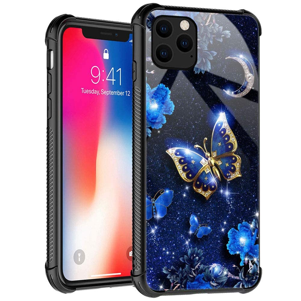 Tnxee Case Compatible With Iphone 12 Case, Blue Sky Flower Moon Butterfly Case For Iphone 12 Pro Cases For Girls Women Case For 