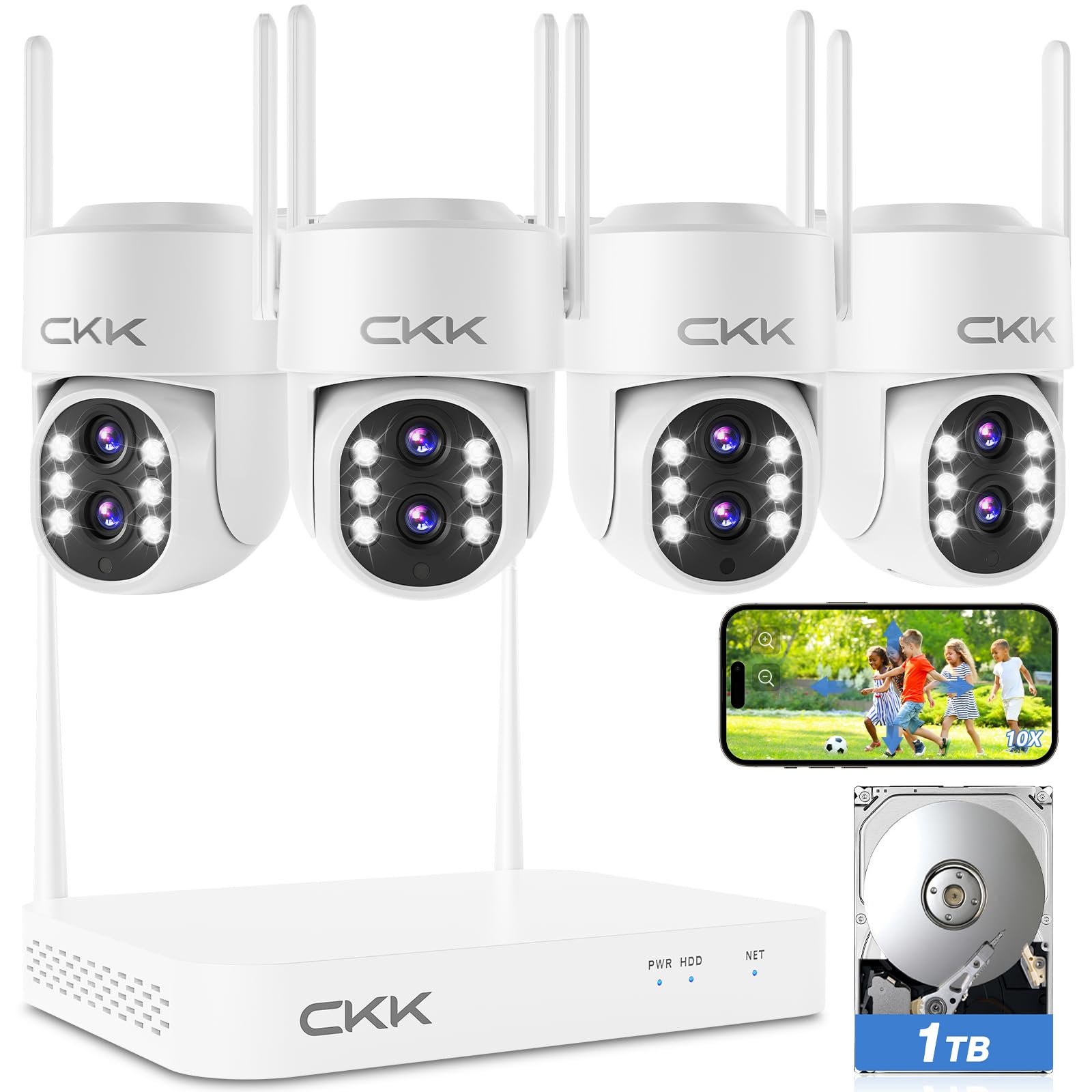 ?Dual Wi Fi, Dual Lens? Wireless Security Camera System, 4Pcs Outdoor Dual Lens Ptz Ckk Cameras Plug & Play For 24/7 Recording,