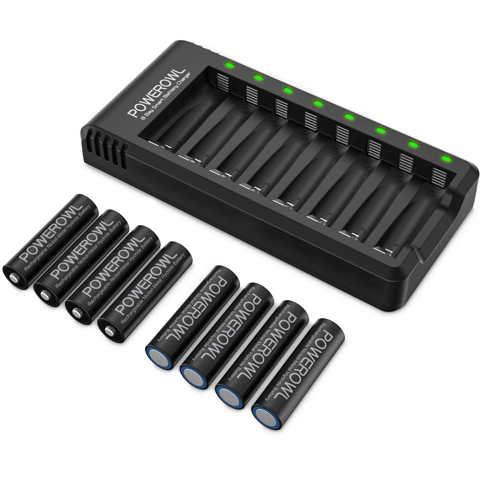 Rechargeable Aa Batteries With Charger, Powerowl 8 Pack Of 2800Mah High Capacity Low Self Discharge Ni Mh Double A Batteries Wit