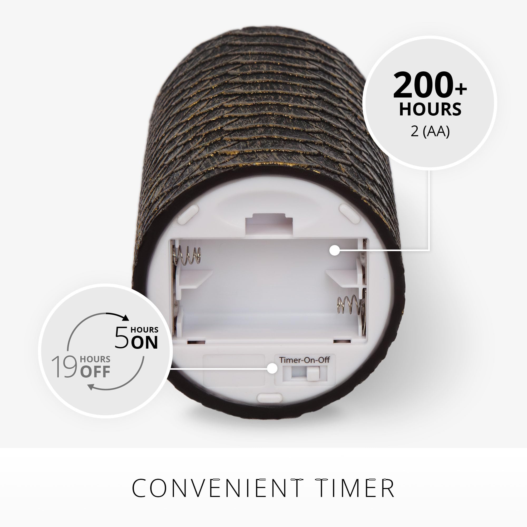 Luminara Black And Gold Snake Skin Flameless Led Candle, Flat Top Moving Flame Pillar, Real Unscented Wax And Timer (3'' X 6.5''