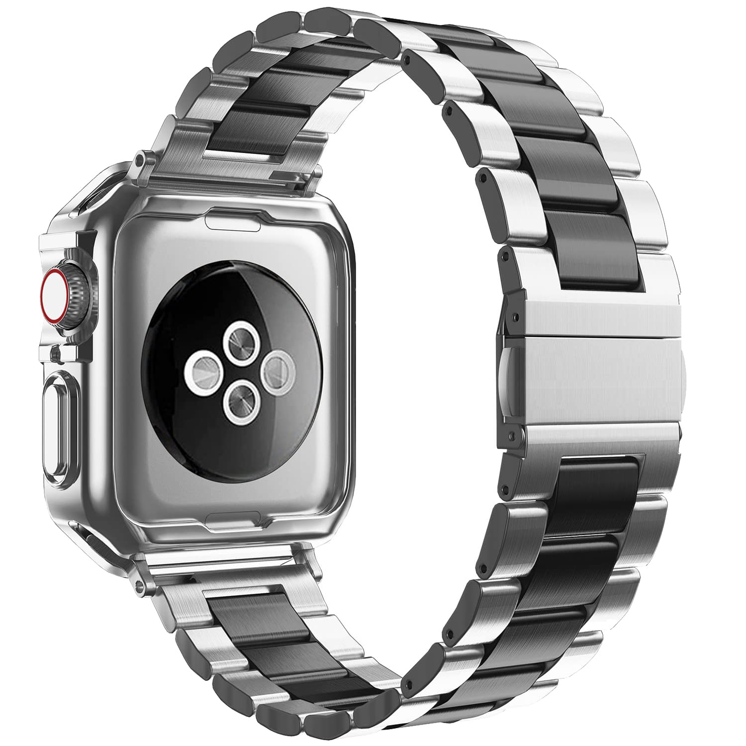 Itecfree For Apple Watch Metal Band With Case 41Mm,Stainless Steel Bands Metal Chain Bracelet Wrist Strap And Tpu Soft Case For