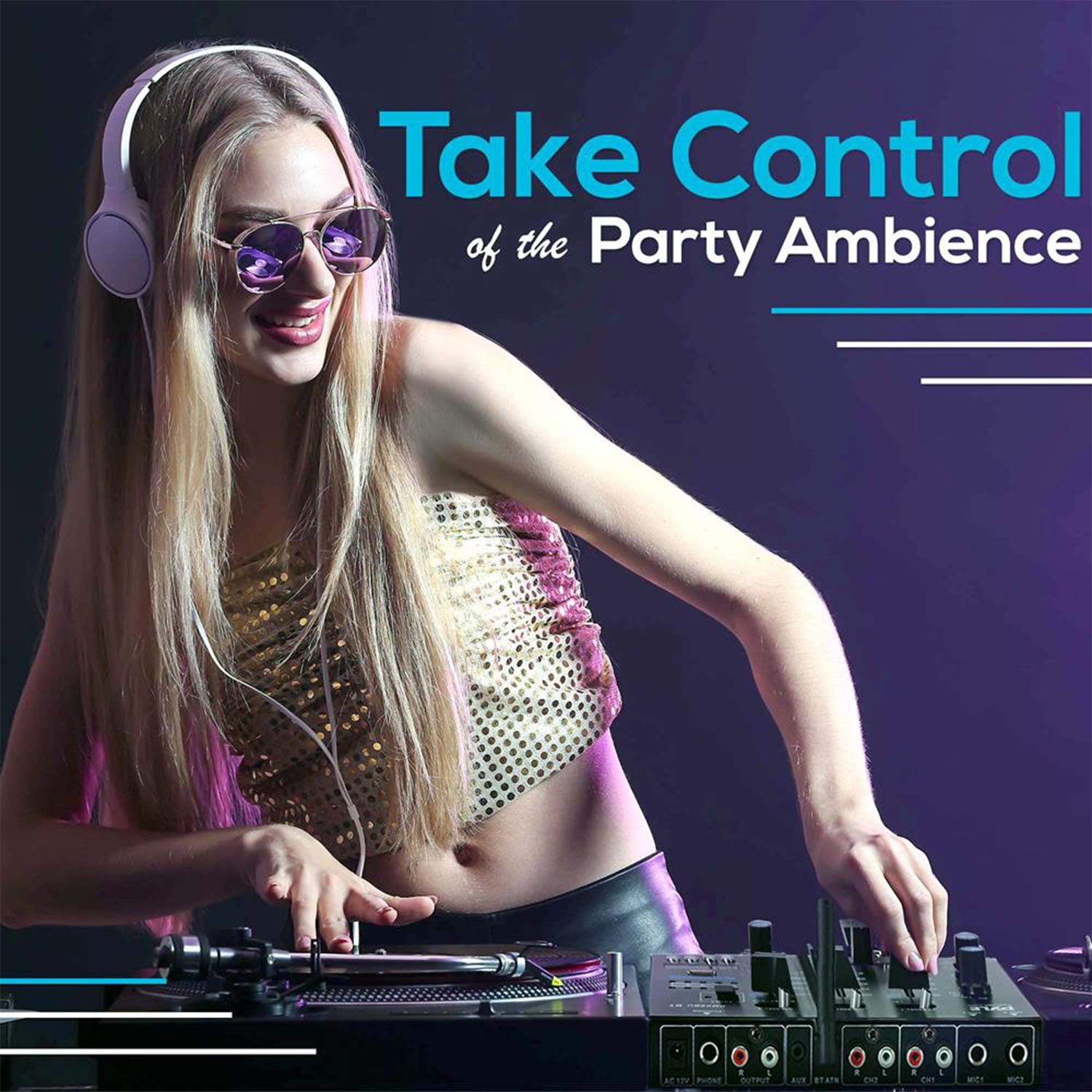 Pyle Wireless Dj Audio Mixer - 3 Channel Bluetooth Compatible Dj Controller Sound Mixer, Mic-Talkover, Usb Reader, Dual Rca Phon