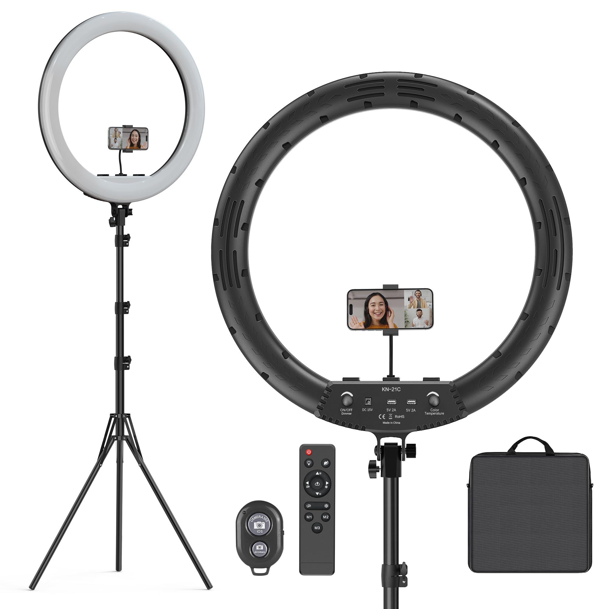 Hagibis 21 Inch Ring Light With Stand Outer 55W 5600K Dimmable Led Light, Tripod Stand,And Phone Holder,Remote Controller,Carryi
