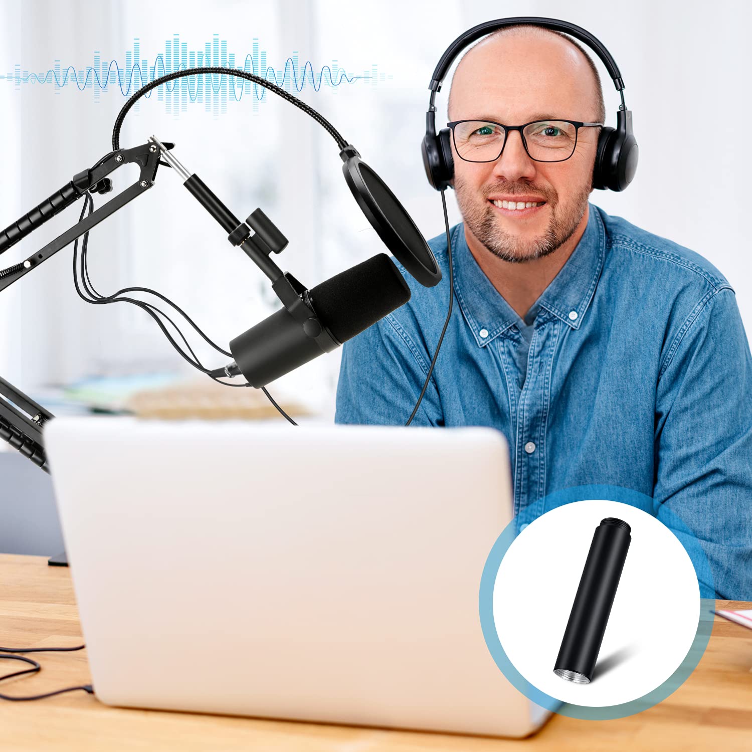 YOUSHARES Mic Stand Extension, 5/8' Female to 5/8' Male Microphone Extension Tube for Desk Stands(3.15 in)