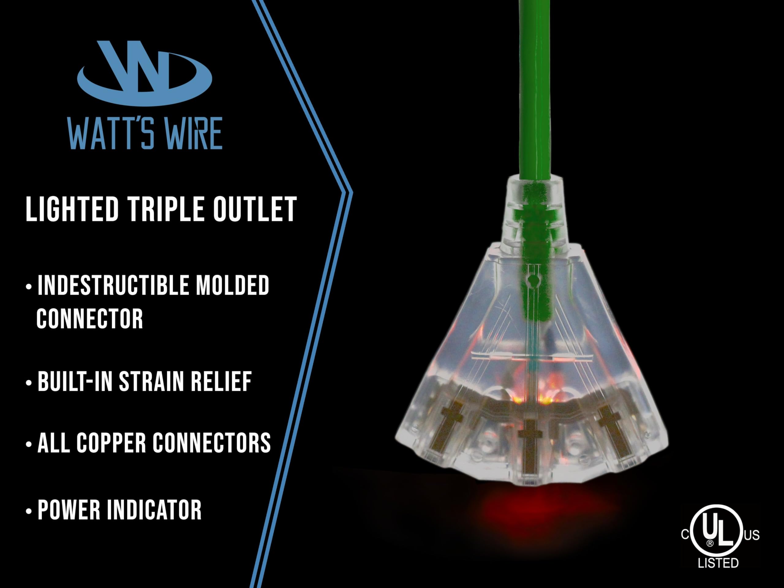 15 Ft   14 Gauge Heavy Duty Extension Cord   3 Outlet Lighted Sjtw   Indoor/Outdoor Extension Cord By Watt'S Wire   15' 14 Gauge