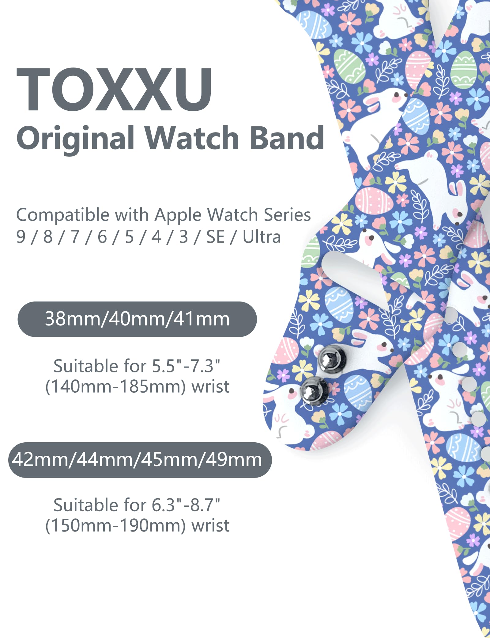 Toxxu Easter Bunny Watch Band Compatible With Apple Watch 49Mm 45Mm 44Mm 42Mm 41Mm 40Mm 38Mm For Women Men, Cute Bunny Eggs Sili