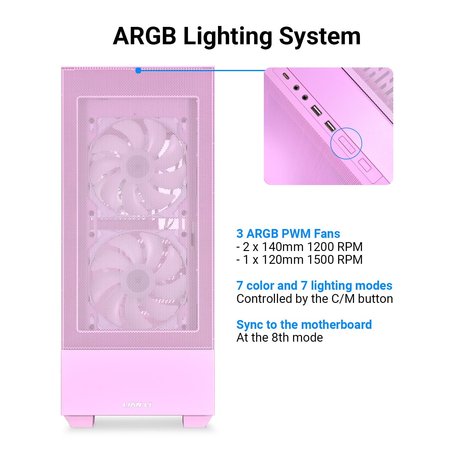 Lian Li High Airflow Atx Pc Case, Rgb Gaming Computer Case, Mesh Front Panel Mid Tower Chassis W/ 3 Argb Pwm Fans Pre Installed,