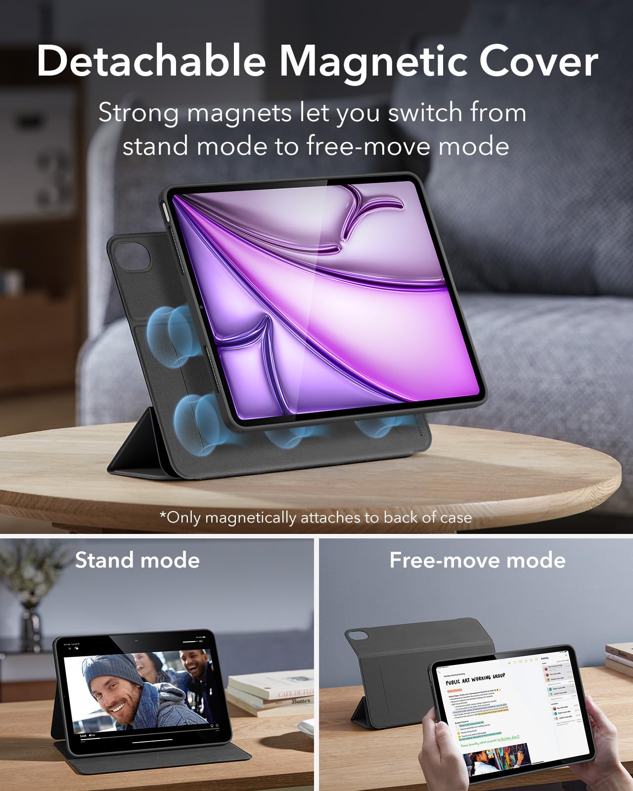 Esr For Ipad Air 13 Inch Case M2(2024), Ipad Air 13 Case With Pencil Holder, Removable Magnetic Cover, Vertical Stand, Fully Supports Pencil Pro And Pencil(Usb C), Rebound 360 Series, Black