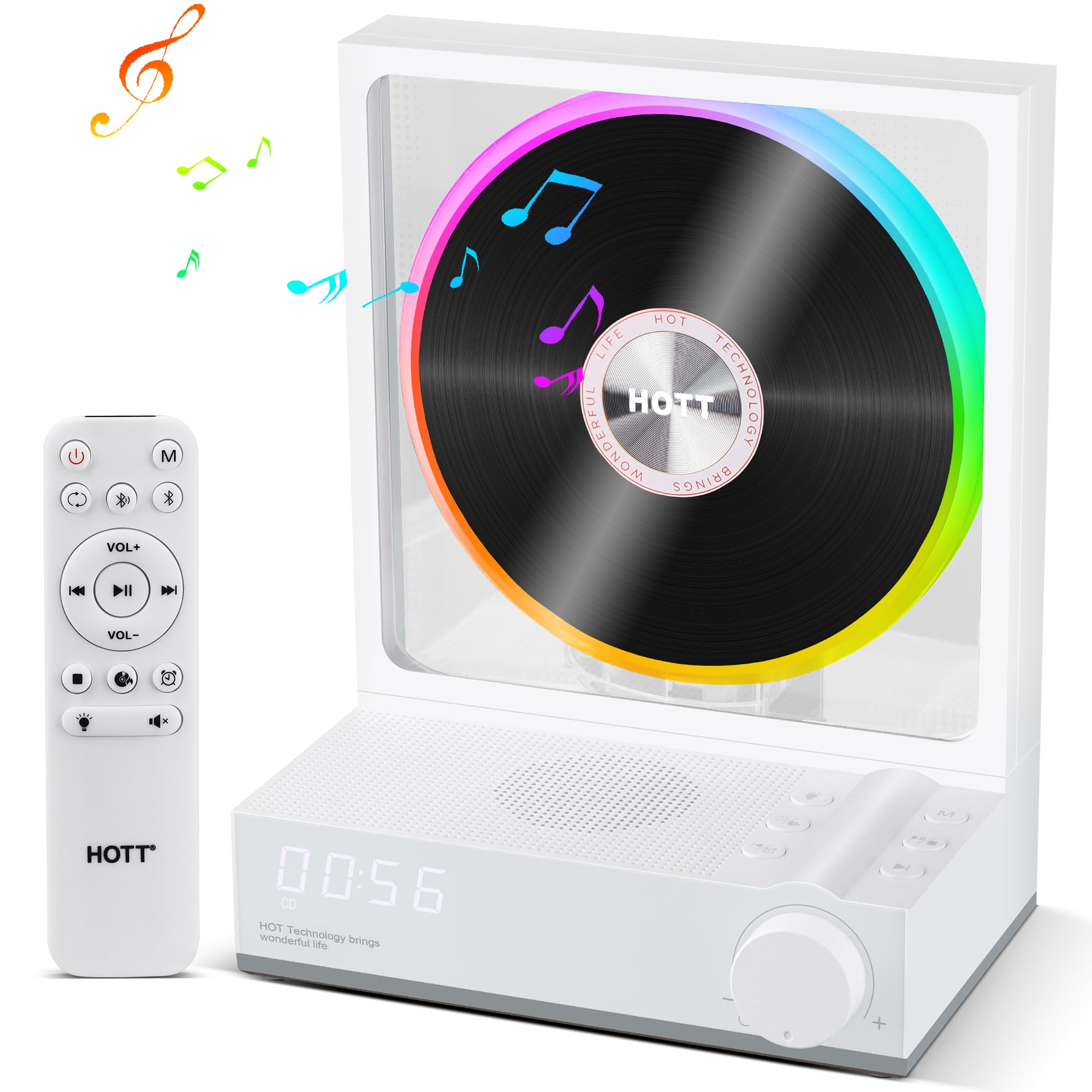 Bluetooth Desktop Cd Player With Speakers And Rgb Color Lights, Hott Home Bluetooth Cd Players With Hi Fi Stereo Sound,Remote Co
