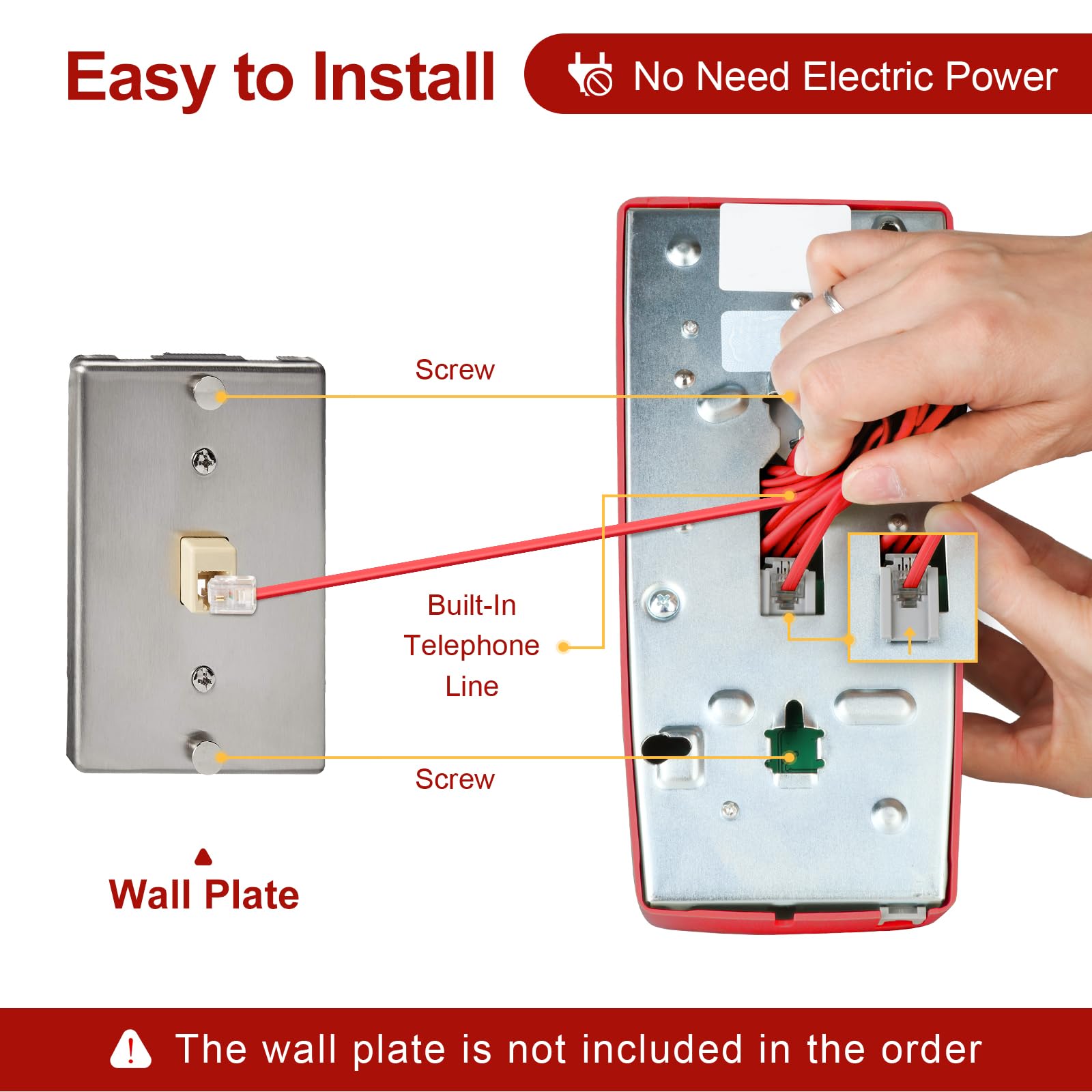 Sangyn Retro Wall Phone with Loud Mechanical Ringer, Adjustable Volume, Vintage Design, Red, Model S-Bigua-UpgradeRed