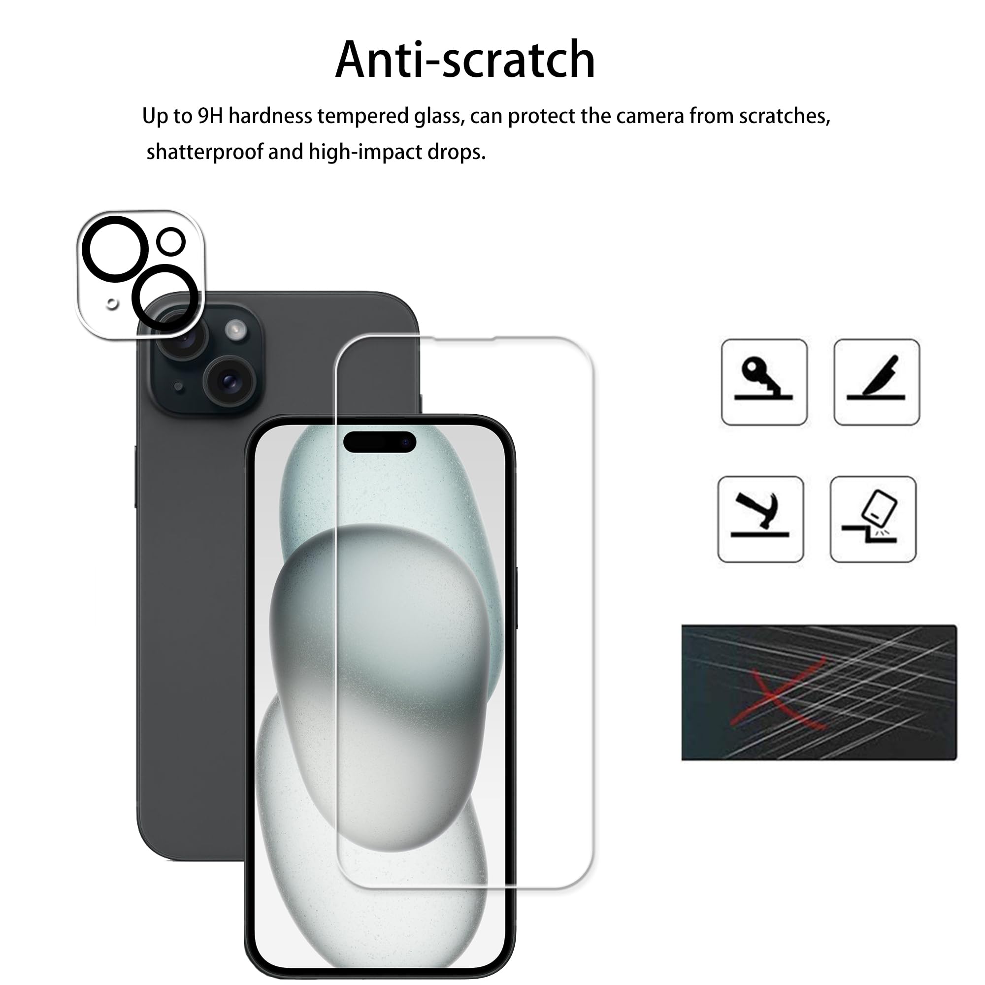 Hkkais Easy Alignment Frame Designed For Iphone15 Tempered Glass Screen Protector 2 Pack Camera Lens Protector Film 2 Pack