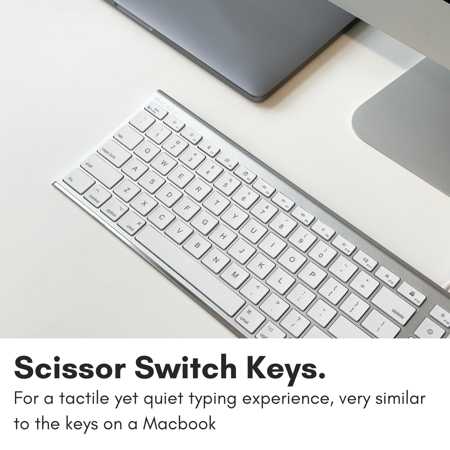 Macally Ultra Slim Usb Wired Computer Keyboard - Compatible Apple Keyboard Or Windows - Full Size Keyboard With 20 Mac Keyboard