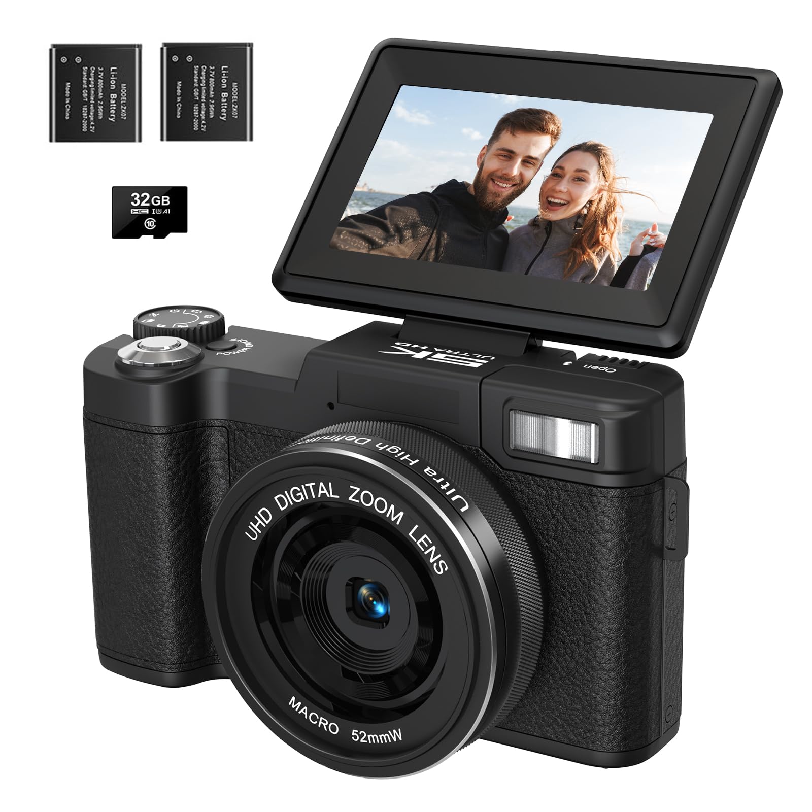 5K Digital Camera For Photography 64Mp Auto Focus Vlogging Camera For Youtube 3'' 180? Flip Screen Compact Travel 18X Digital Zo
