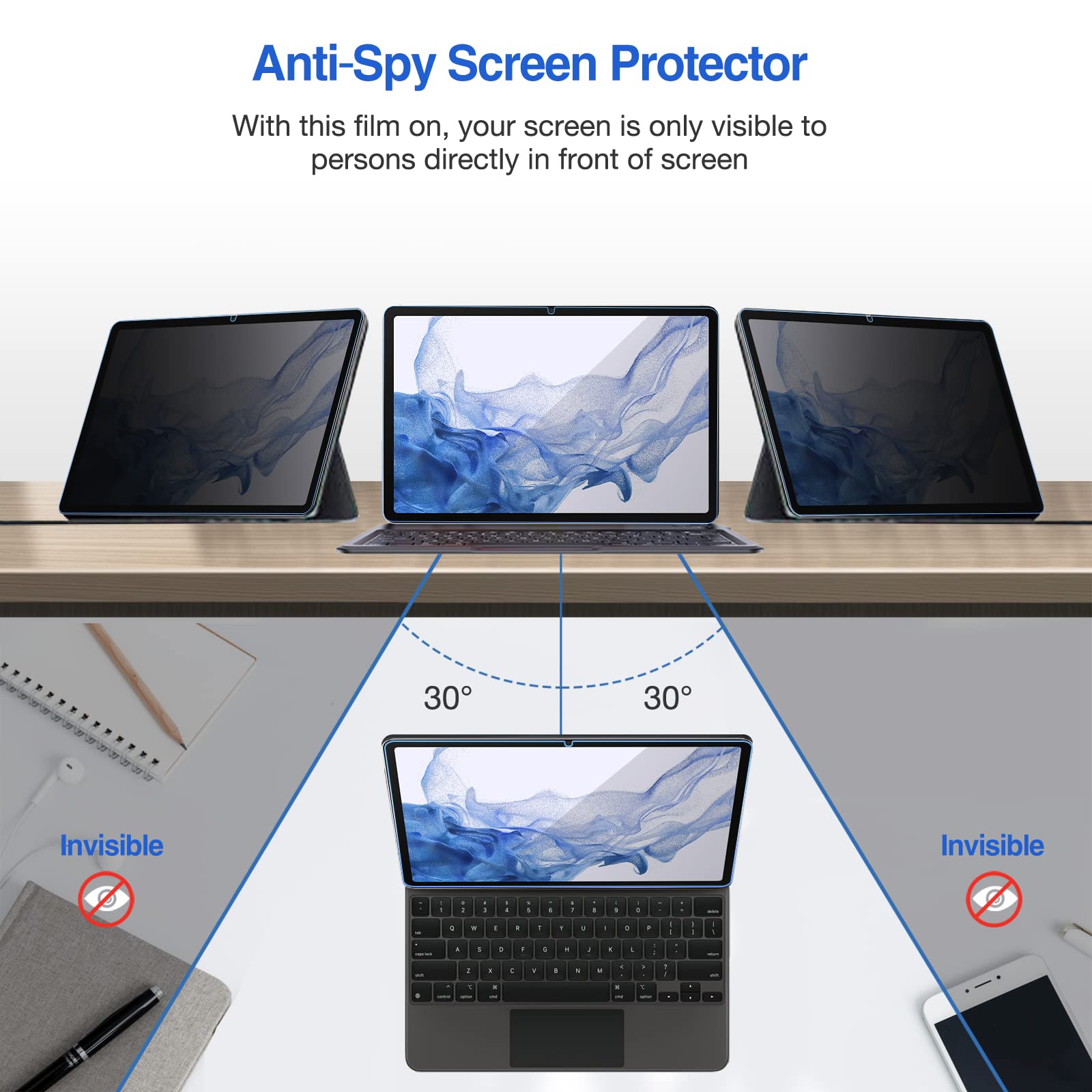 Procase Privacy Screen Protector For Galaxy Tab S9 Fe 10.9/ Tab S9 11 2023/ Galaxy Tab S8 2022/ Galaxy Tab S7 2020, Anti-Spy Tem