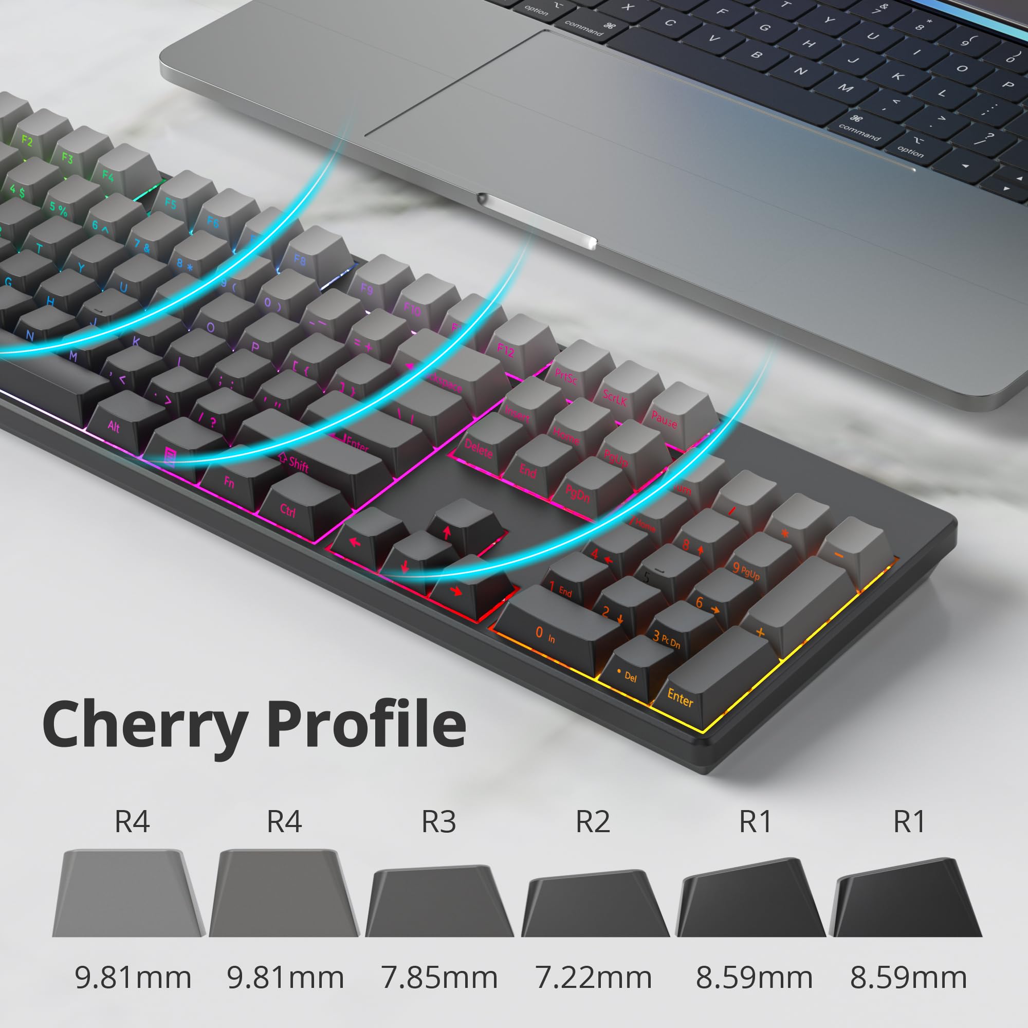 Guffercty Kred 140  Keys Side Printed Keycap Pbt Gradient Keycaps 75 Percent, Cherry Profile Minimalist Style Custom Shine Throu