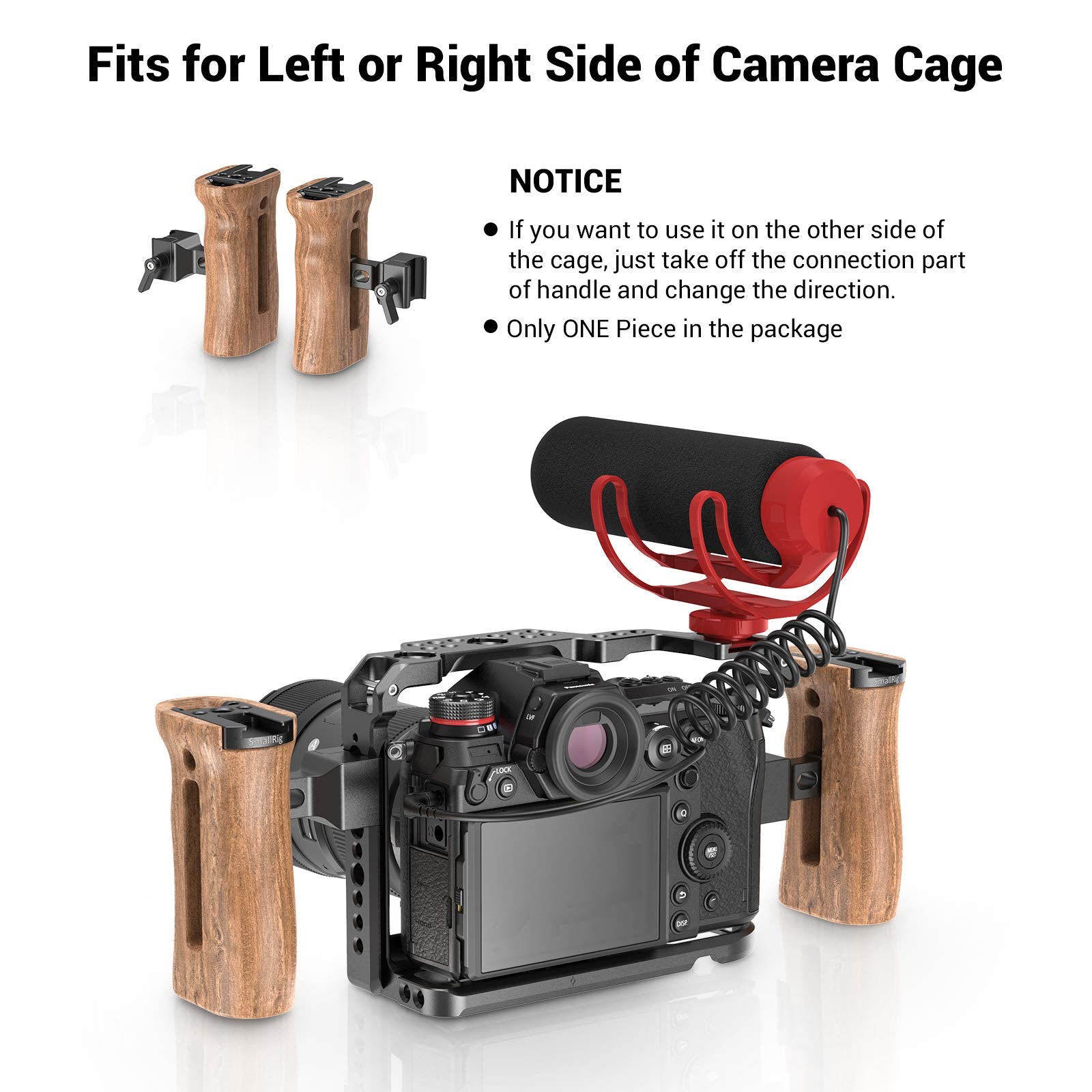 Smallrig Universal Side Wooden Nato Handle Grip Dslr Camera Cage W/Cold Shoe Mount Built-In Wrench, Threaded Holes - 2187