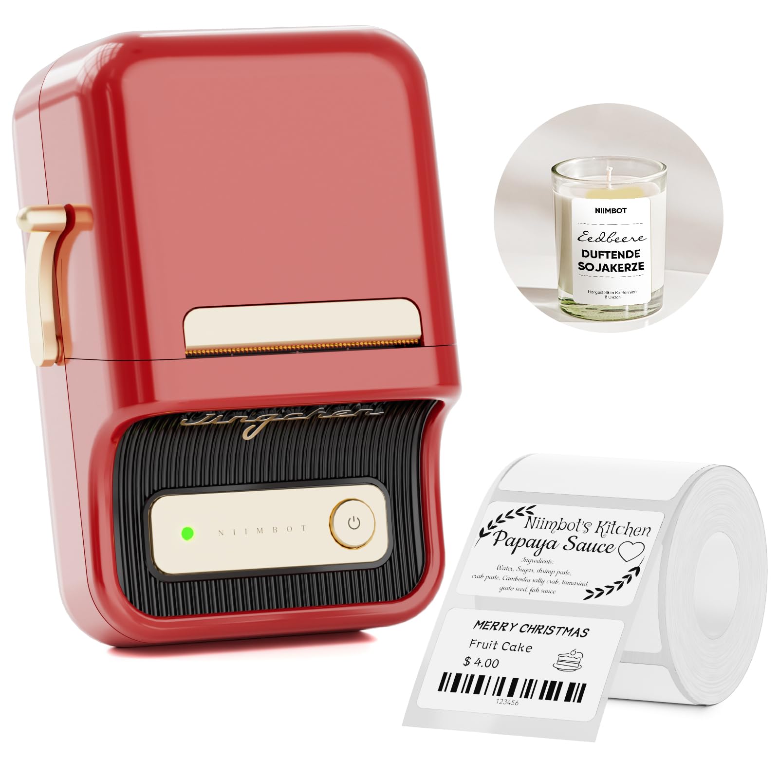 NIIMBOT B21 Label Printer,Bluetooth Thermal Label Maker,Ideal for Home Organization,Business,Ofice,50x30mm Labels,230Pcs(Red)