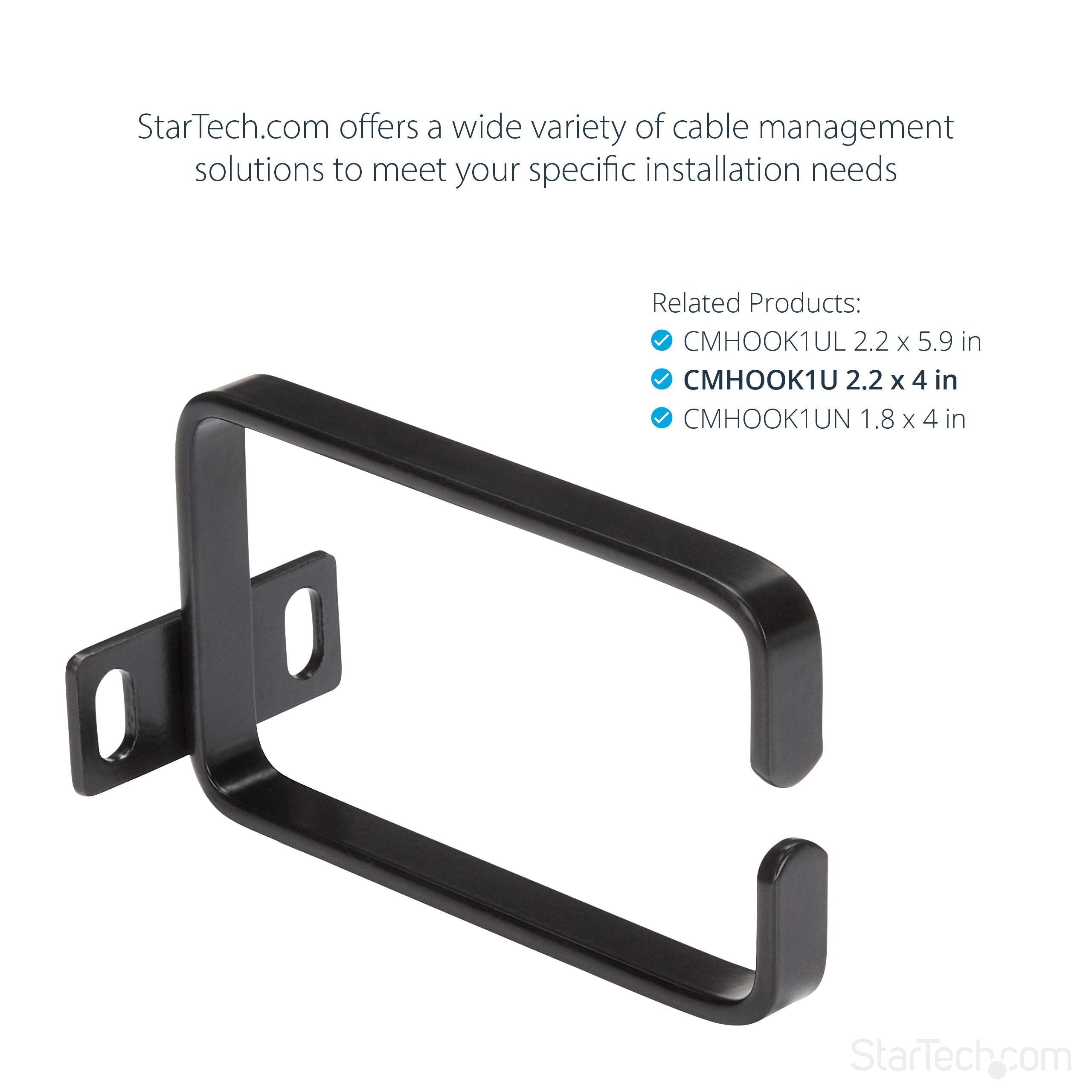 Startech.Com 1U Vertical 2.2 X 3.9In Server Rack Cable Management D Ring Hook W/ Flexible Opening   Network Rack Mount Cord Orga