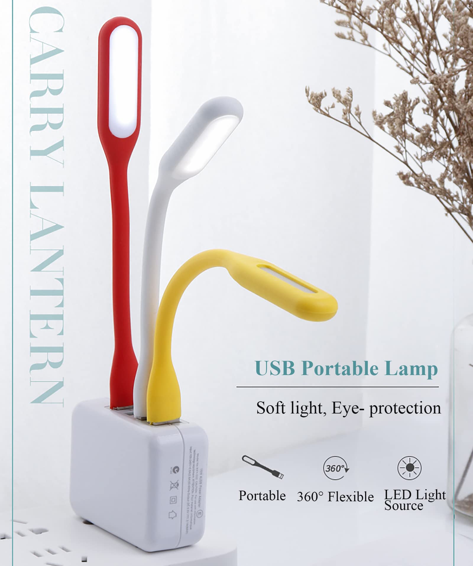Soseelnee Mini Flexible USB LED Reading Night Lamp Silicone Red 2-Pack