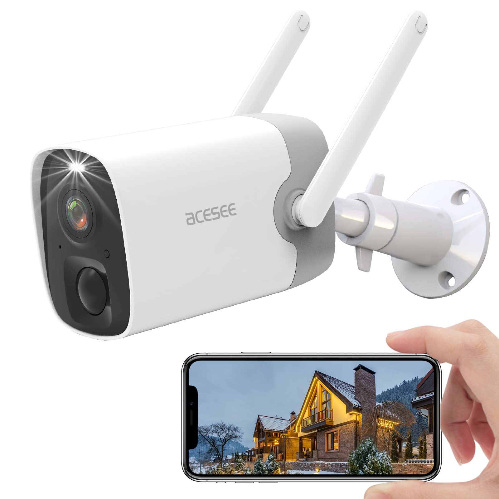 Acesee Wireless Security Camera   Battery Powered Camera Outdoor 2.4Ghz Wifi With 1080P Night Vision Spotlight Ai Motion Detecti