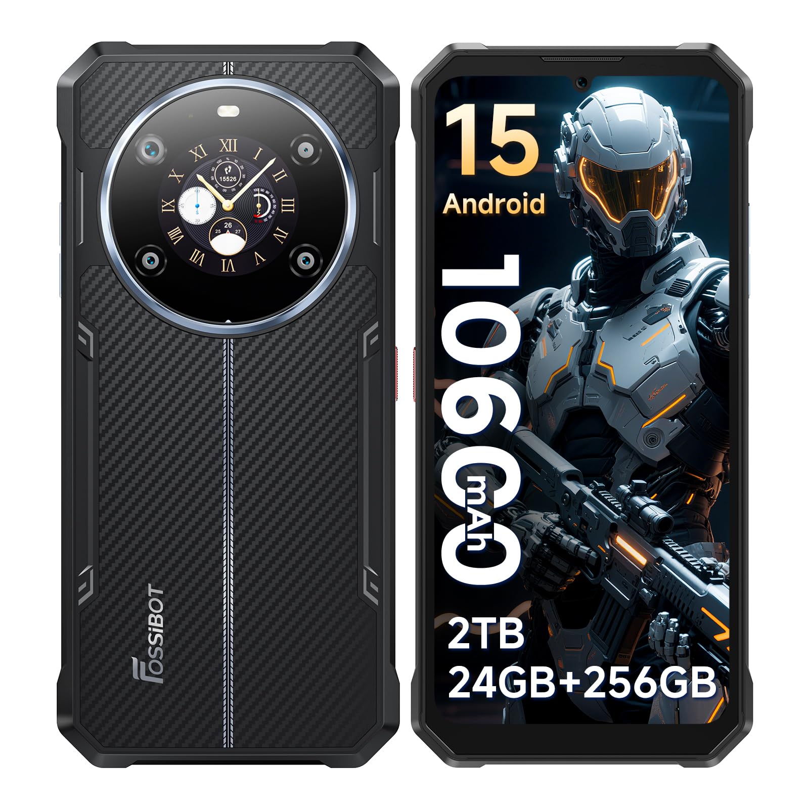 Fossibot F109S Rugged Smartphone Unlocked, 24Gb+256Gb/2Tb Android 15 Rugged Phone, 10600Mah Battery, Dual Display 6.745'' Hd+1.3