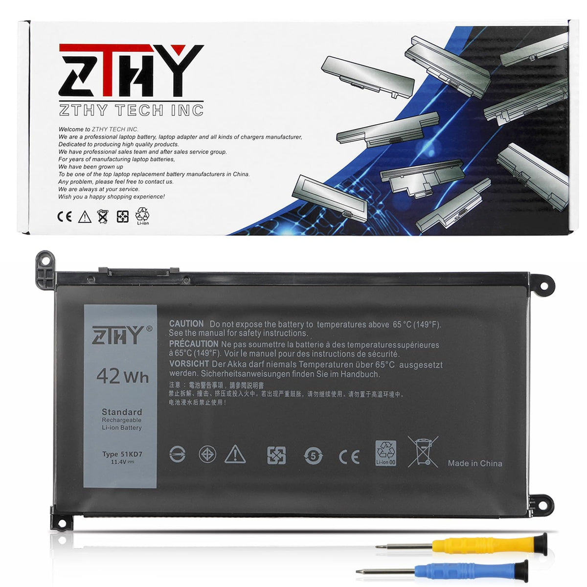 Zthy 51Kd7 Laptop Battery Replacement For Dell Chromebook 11 3180 3189 5190 3181 2 In 1 Series P28T001 Y07Hk Fy8Xm 0Fy8Xm 11.4V