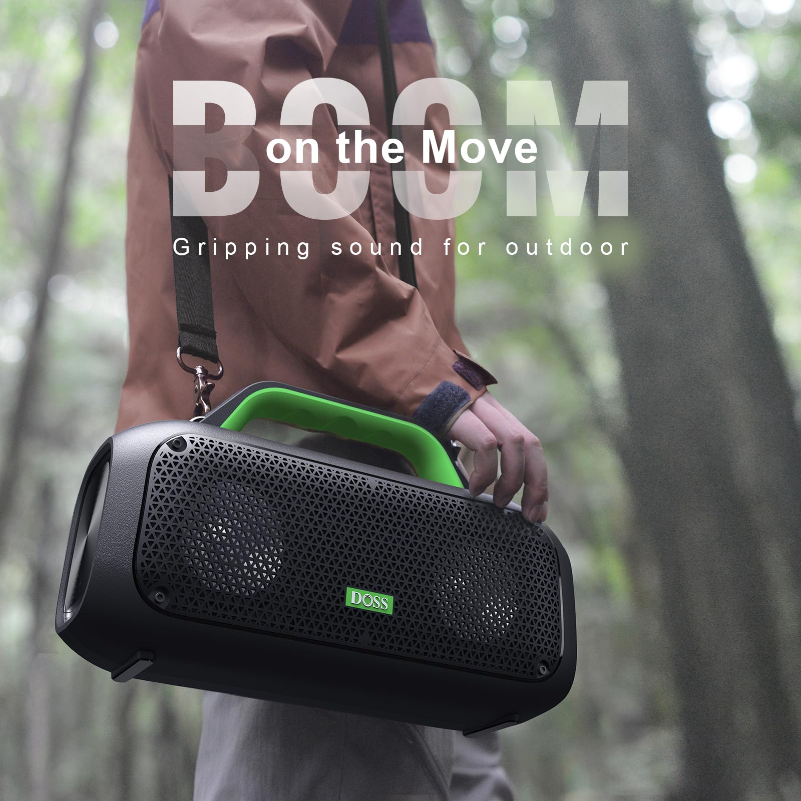 Doss Extreme Boom Bluetooth Outdoor Speaker With 60W Mighty Sound, Deep Bass, 30H Playtime,10400Mah Power Bank, Ipx6 Waterproof With Portable Strap For Camping, Beach, Garage Green