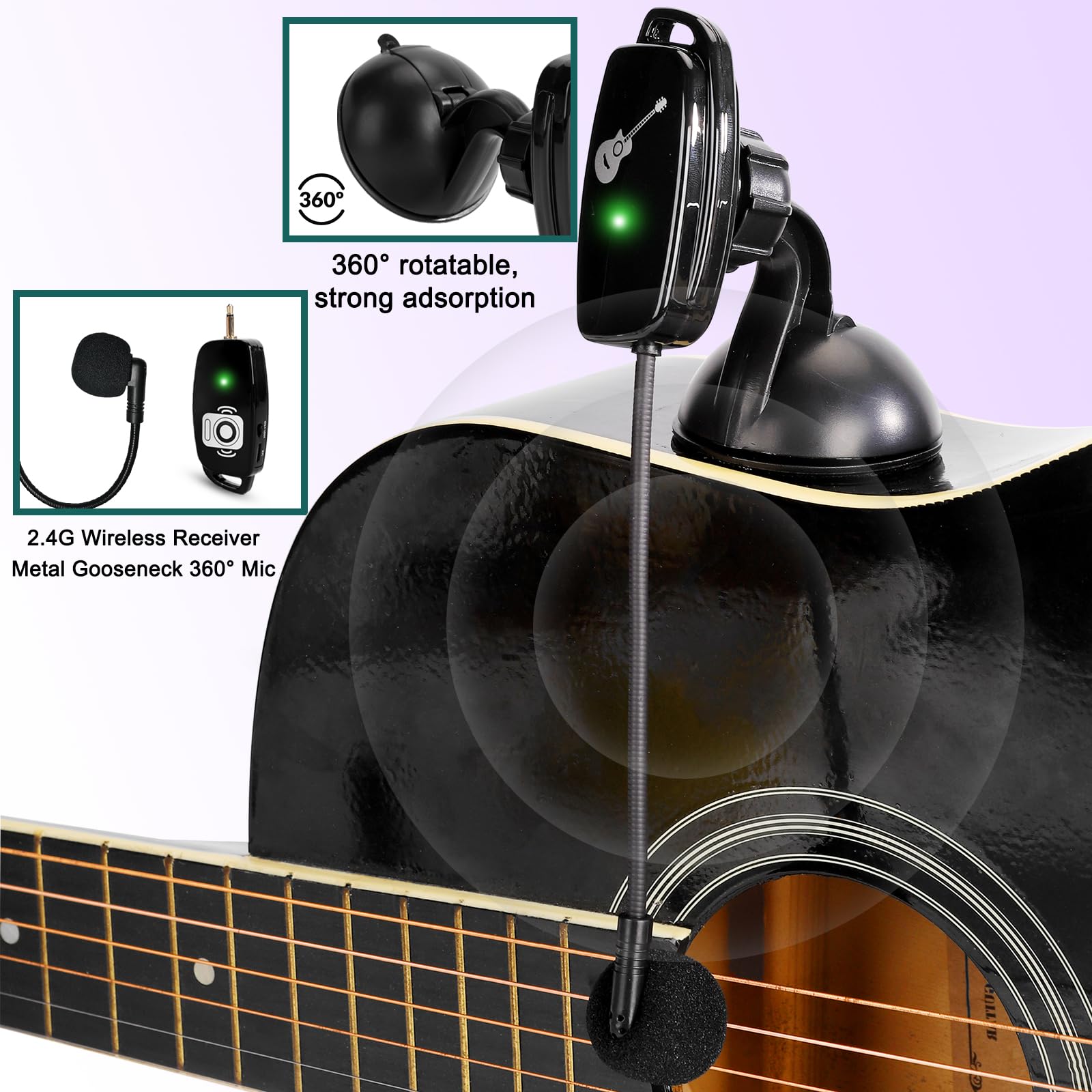 Wireless Instrument Microphone For Acoustic Guitar: 2.4G Cordless Clip-On Mics System With Transmitter And 6.35Mm Receiver, For