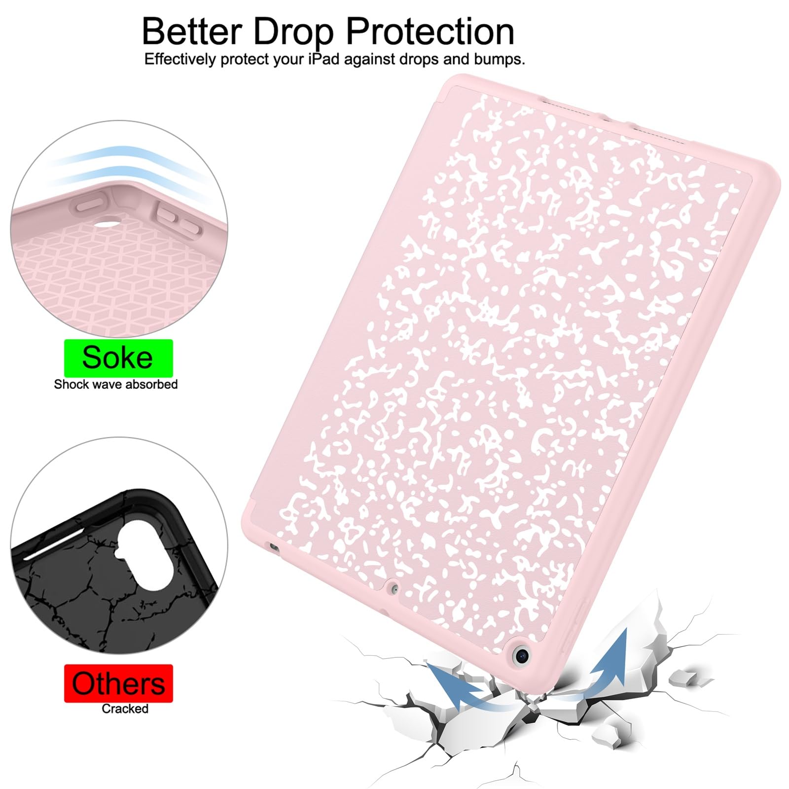 Soke For Ipad 10.2 Case With Pencil Holder For Ipad 9Th Generation 2021/8Th Gen 2020/7Th Gen 2019 Premium Shockproof Case With Soft Tpu Back Cover & Auto Sleep/Wake For Ipad 10.2 Inch,Book Pink