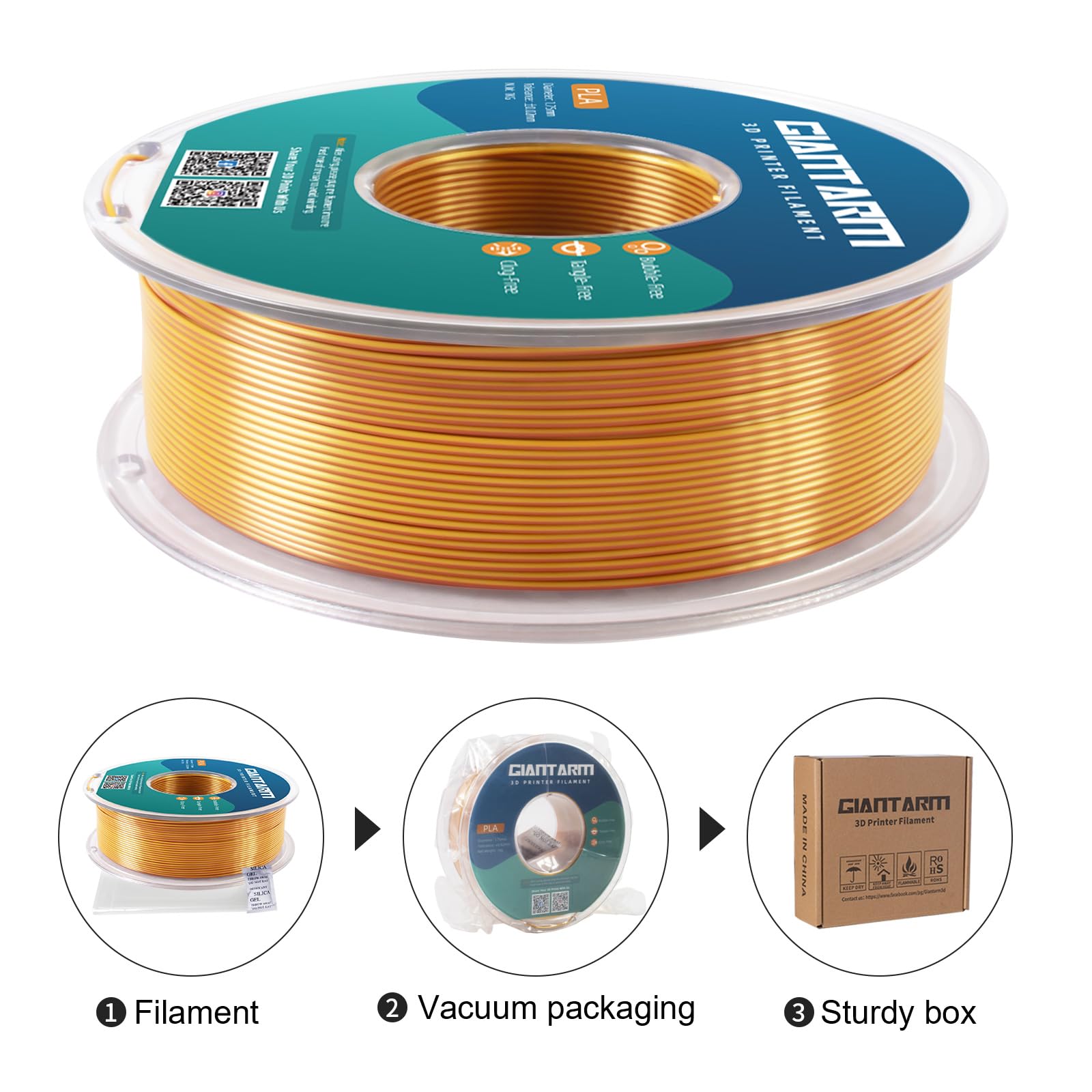 Giantarm Dual Color Pla Filament, Silk Pla Filament 1.75Mm +/ 0.02Mm,1Kg Spool(2.2Lbs) Vacuum Packaging, 3D Printing Filaments F