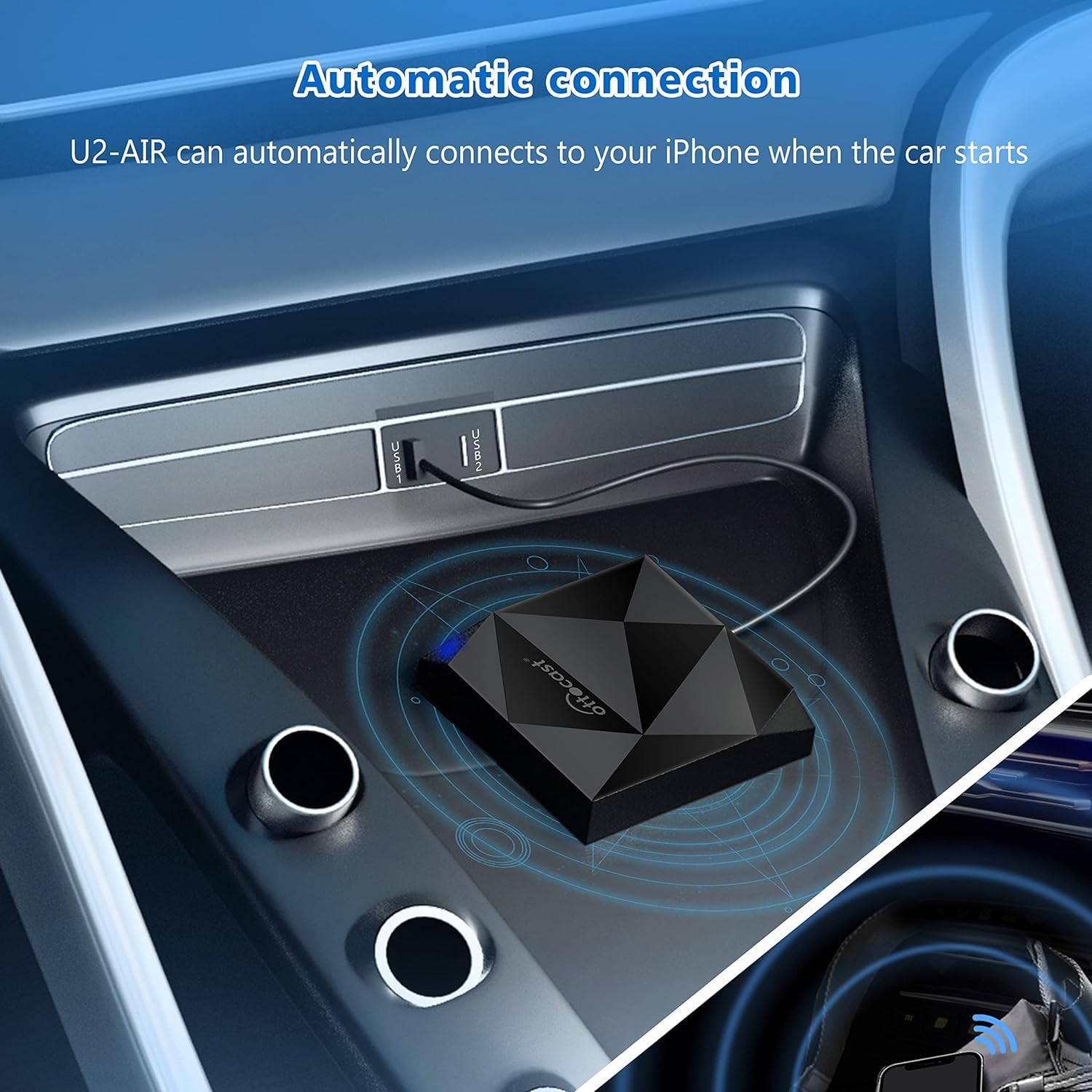 Ottocast U2 Air Wireless Carplay Adapter 2024   Apple Carplay Wireless Adapter Convert Wired To Wireless Plug & Play Dongle 5Ghz