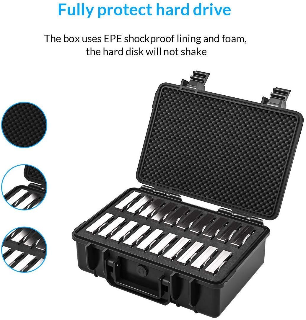 ORICO Hard Drive Case 3.5inch 20 Bay Multi Protection HDD Storage Box Suitcase with Foam External Hard Drive Carrying Case Anti Static Shock Moisture Proof for WD/Seagate/Toshiba PSC L20
