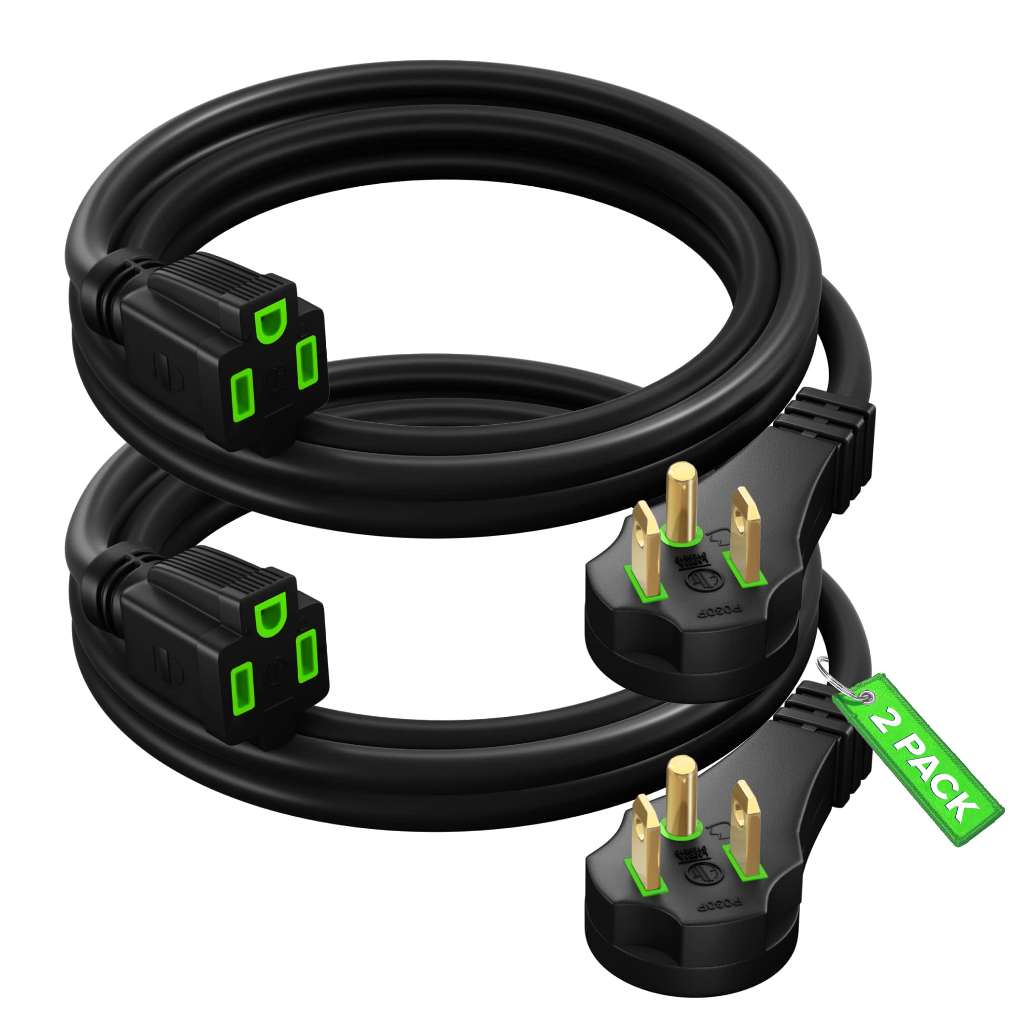 Maximm Flat Plug Extension Cord 3 Ft With Slim Space Saving Plug Design, Low Profile Extension Cord 16Awg (Black, 2 Pack)