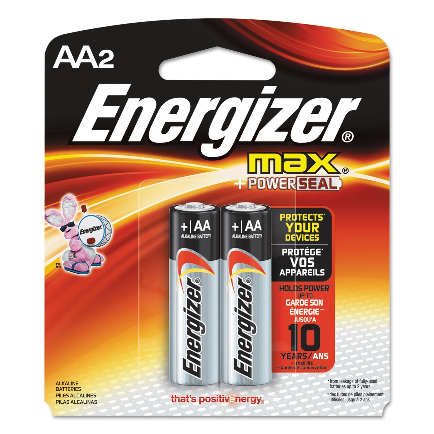 Energizer Max Alkaline Batteries, Aa, 2 Batteries/Pack