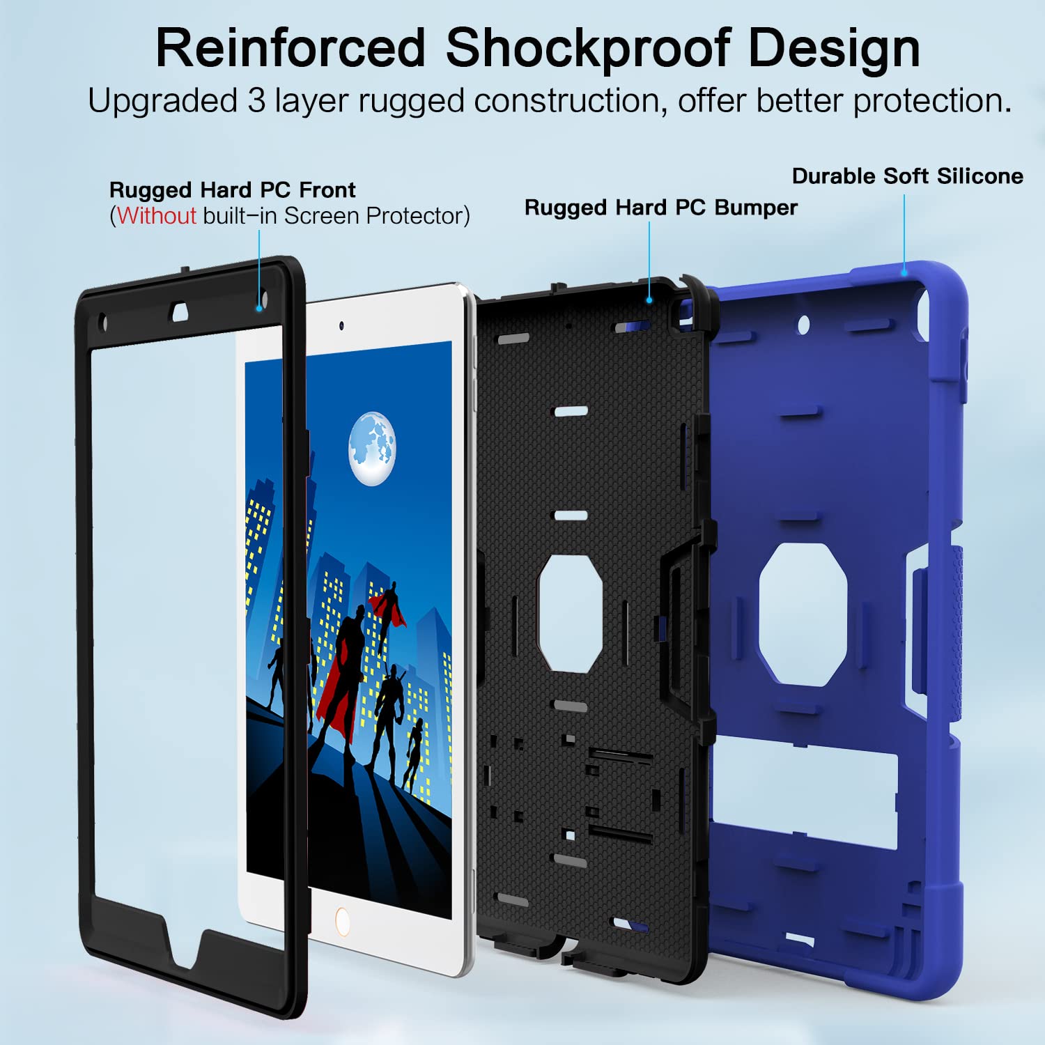 Cantis Case For Ipad 9Th Generation/ 8Th Generation/ 7Th Generation, Slim Heavy Duty Shockproof Rugged Protective Case With Buil