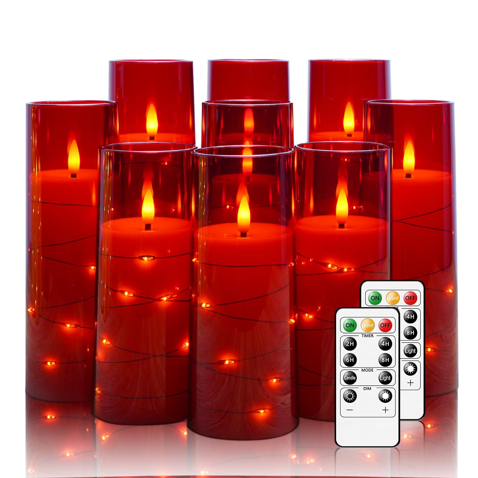 Nimiko Flickering Flameless Led Candles,Battery Operated Candles 9 Pcs With Embedded Star String,Acrylic Led Pillar Candles With