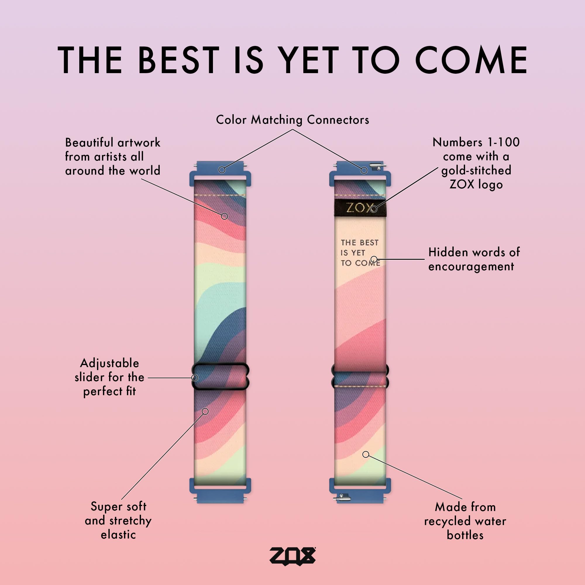Zox Android Smart Watch Band - The Best Is Yet To Come | Soft, Adjustable Elastic Band With Motivational Affirmations And Beauti