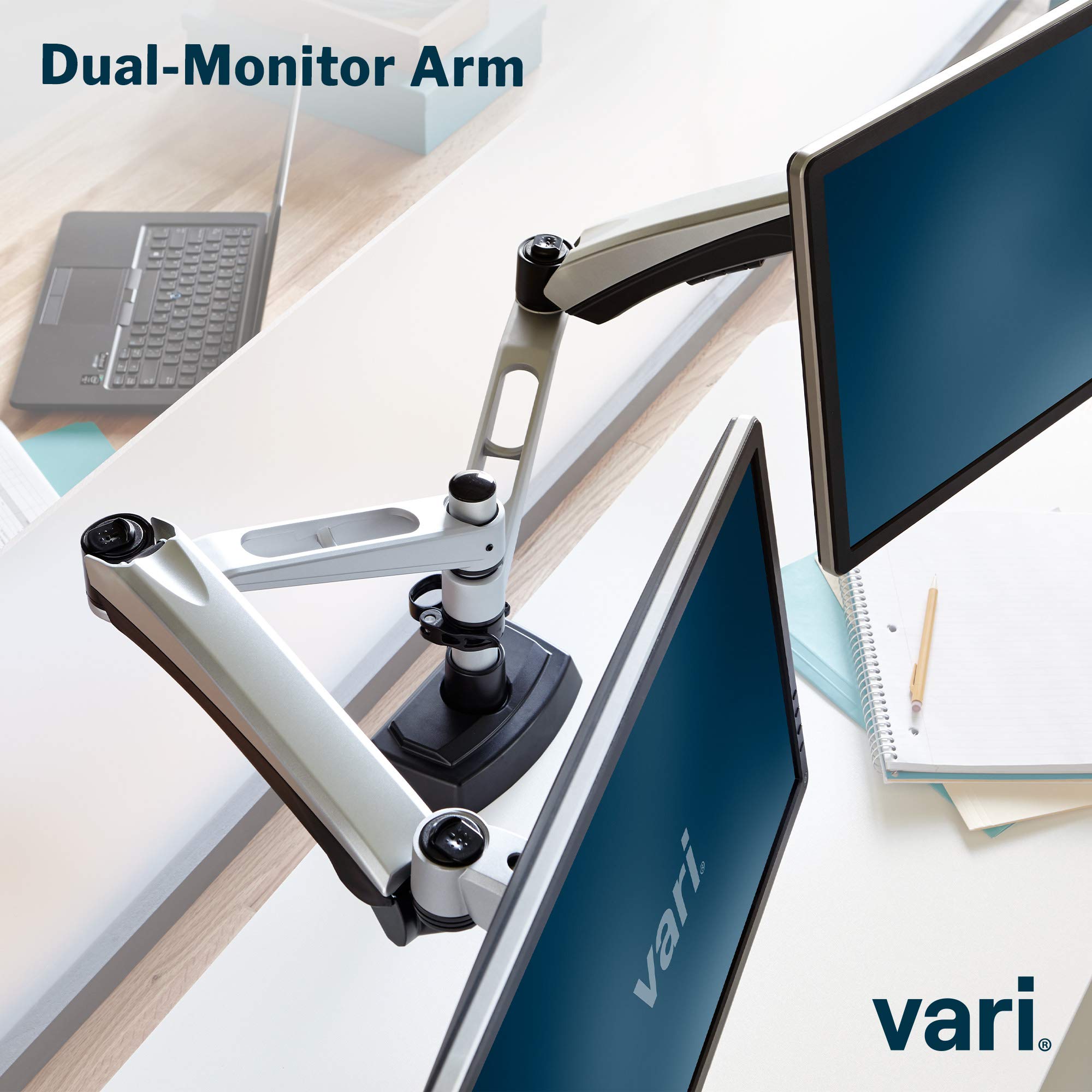 Vari Dual Monitor Arm   Vesa Monitor Mount W/ 360 Degree Adjustment   Monitors Up To 27 Inches, 19.8 Lbs   Double Monitor Arms W
